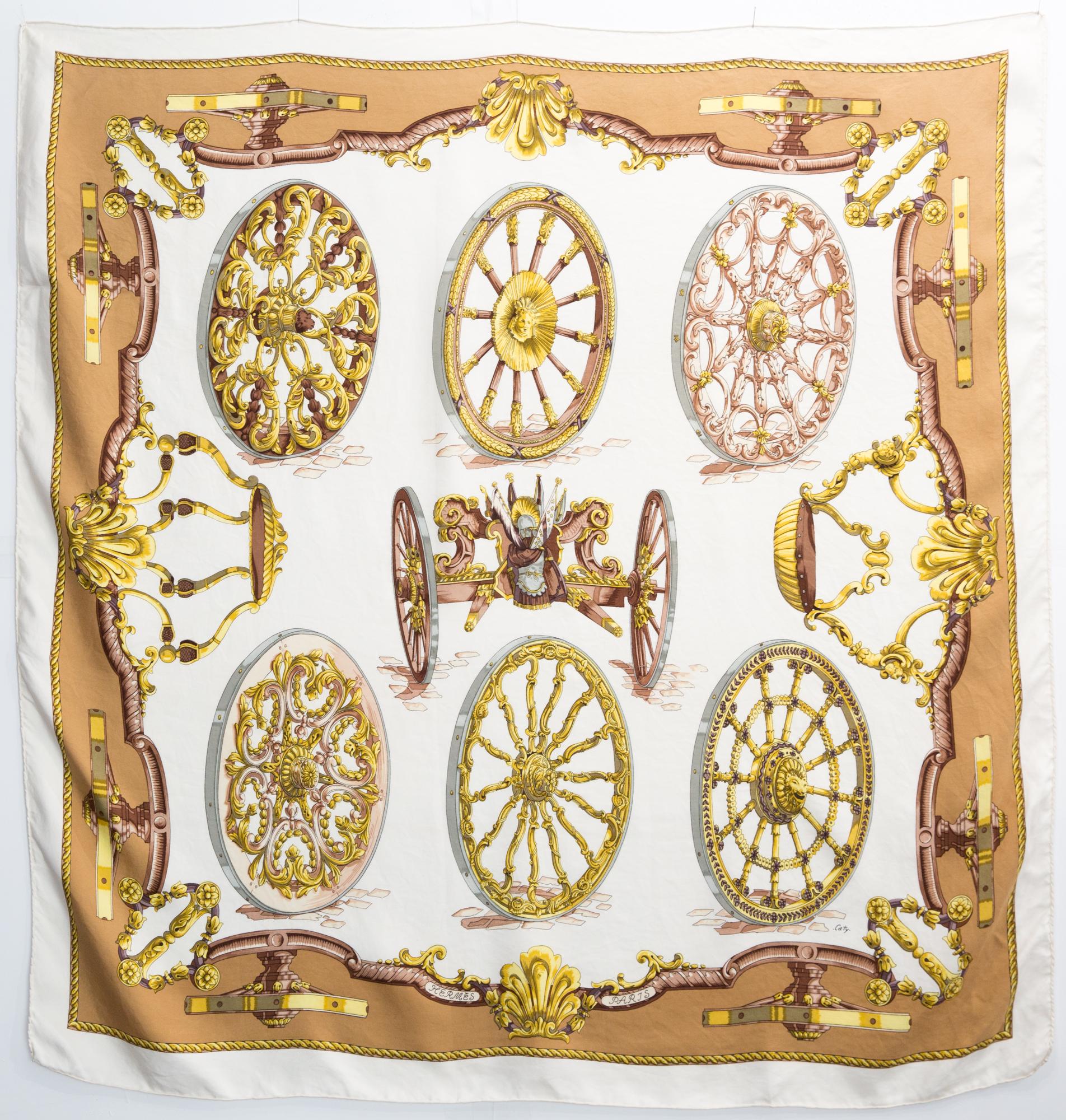 1967 Hermes Les Roues de Canon by Caty Silk Scarf For Sale 1