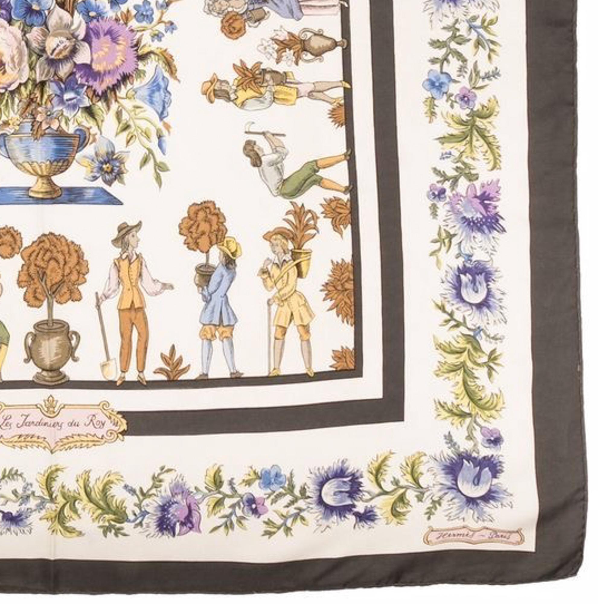 Women's or Men's 1967 Hermes Multicoloured Les Jardiniers du Roy by Maurice Tranchant Silk Scarf
