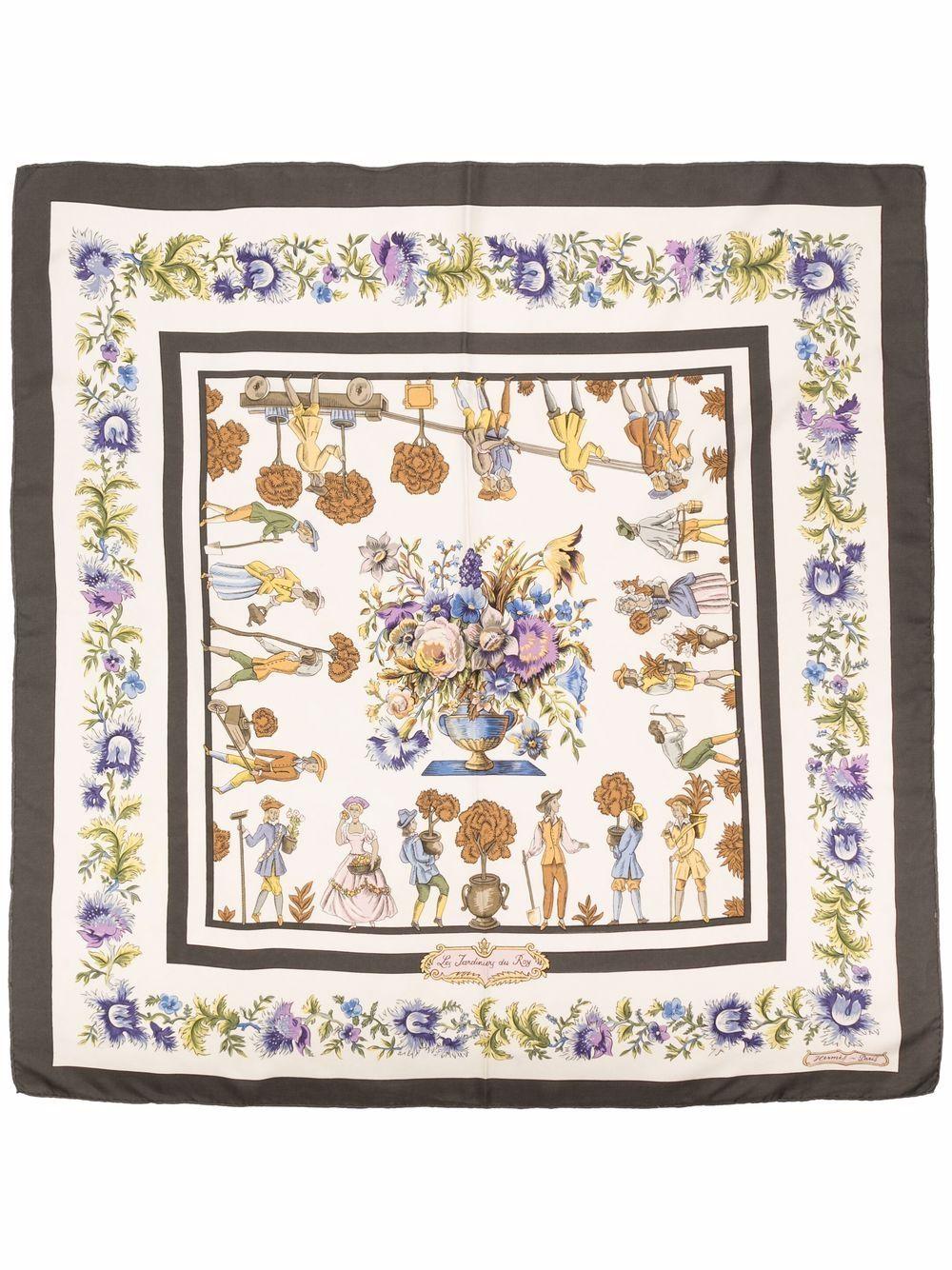 1967 Hermes Multicoloured Les Jardiniers du Roy by Maurice Tranchant Silk Scarf 1