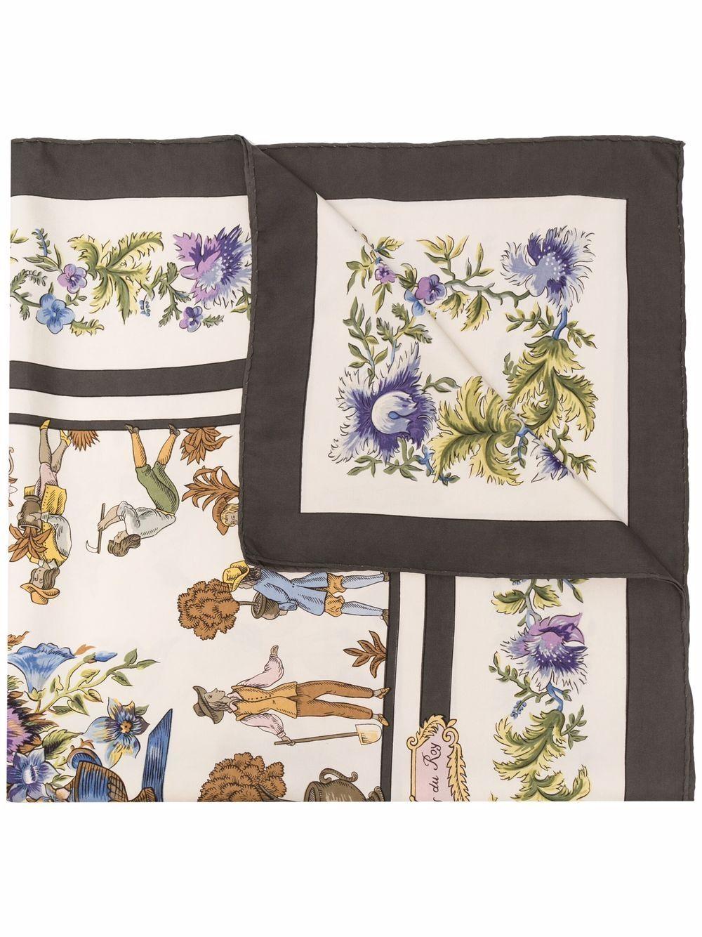 1967 Hermes Multicoloured Les Jardiniers du Roy by Maurice Tranchant Silk Scarf 2