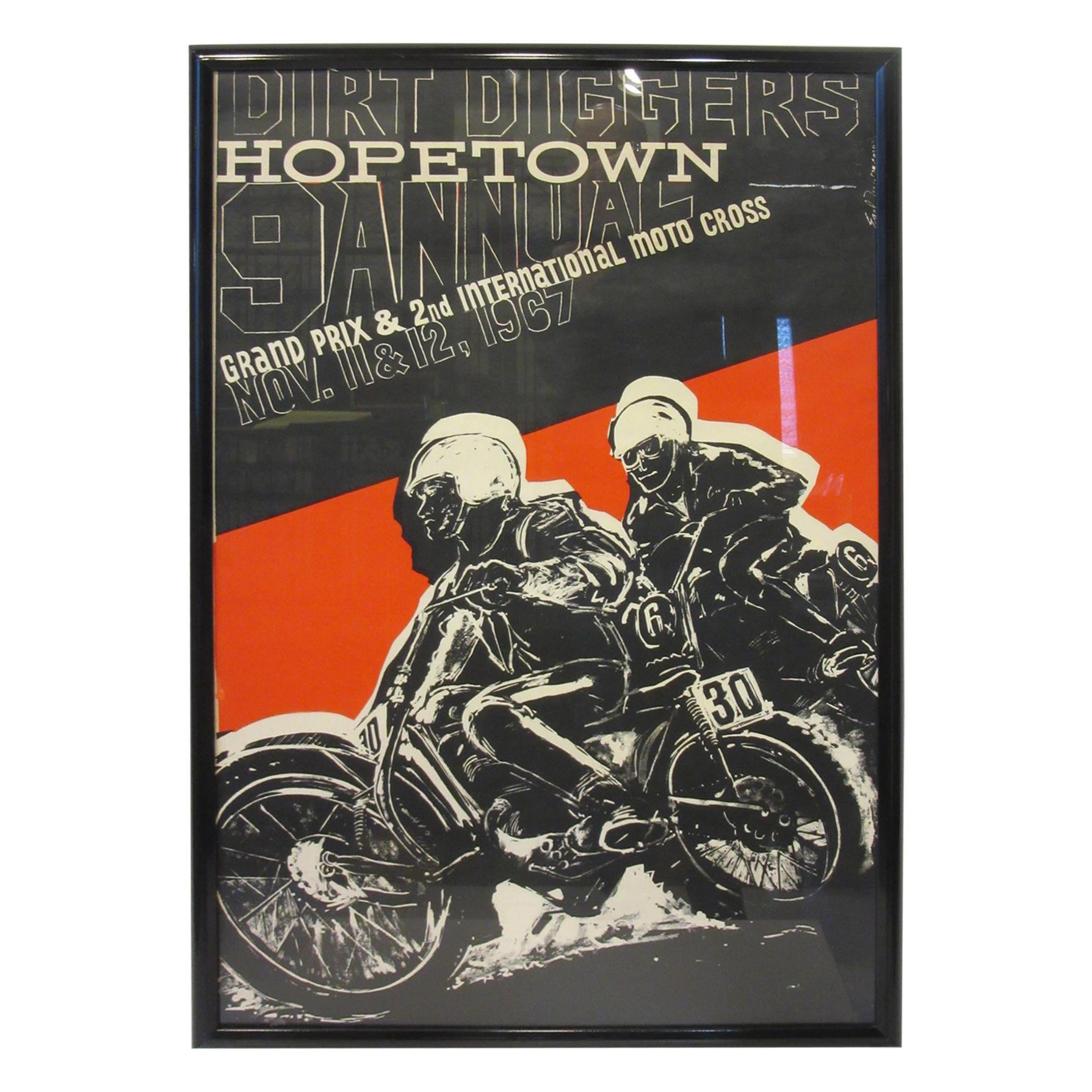 affiche du Moto Cross international de Hopetown 1967 par Earl Newman en vente