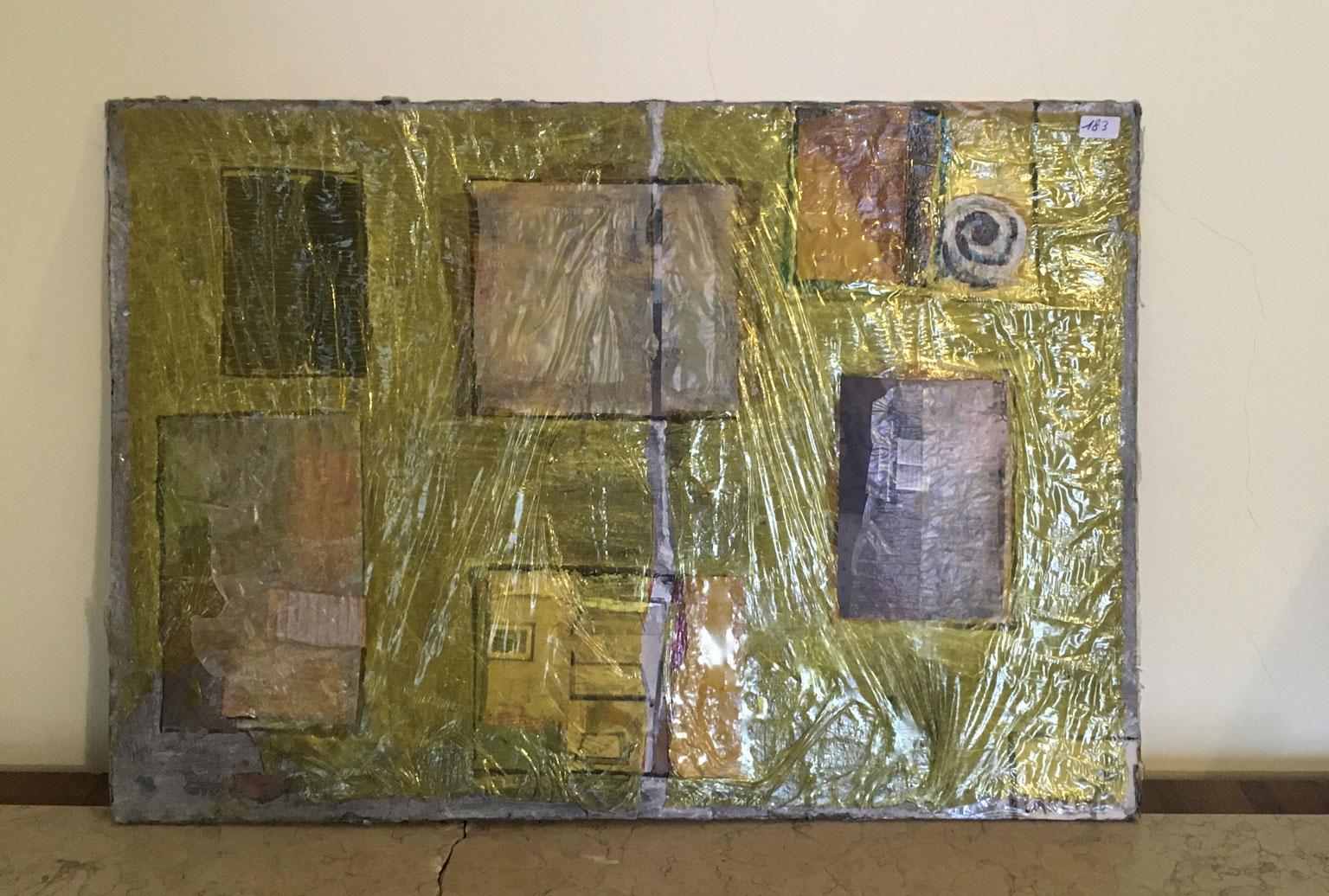 Mid-Century Modern 1967 Italy Abstract Painting and Mixed Media Collage by Ermete Lancini  For Sale