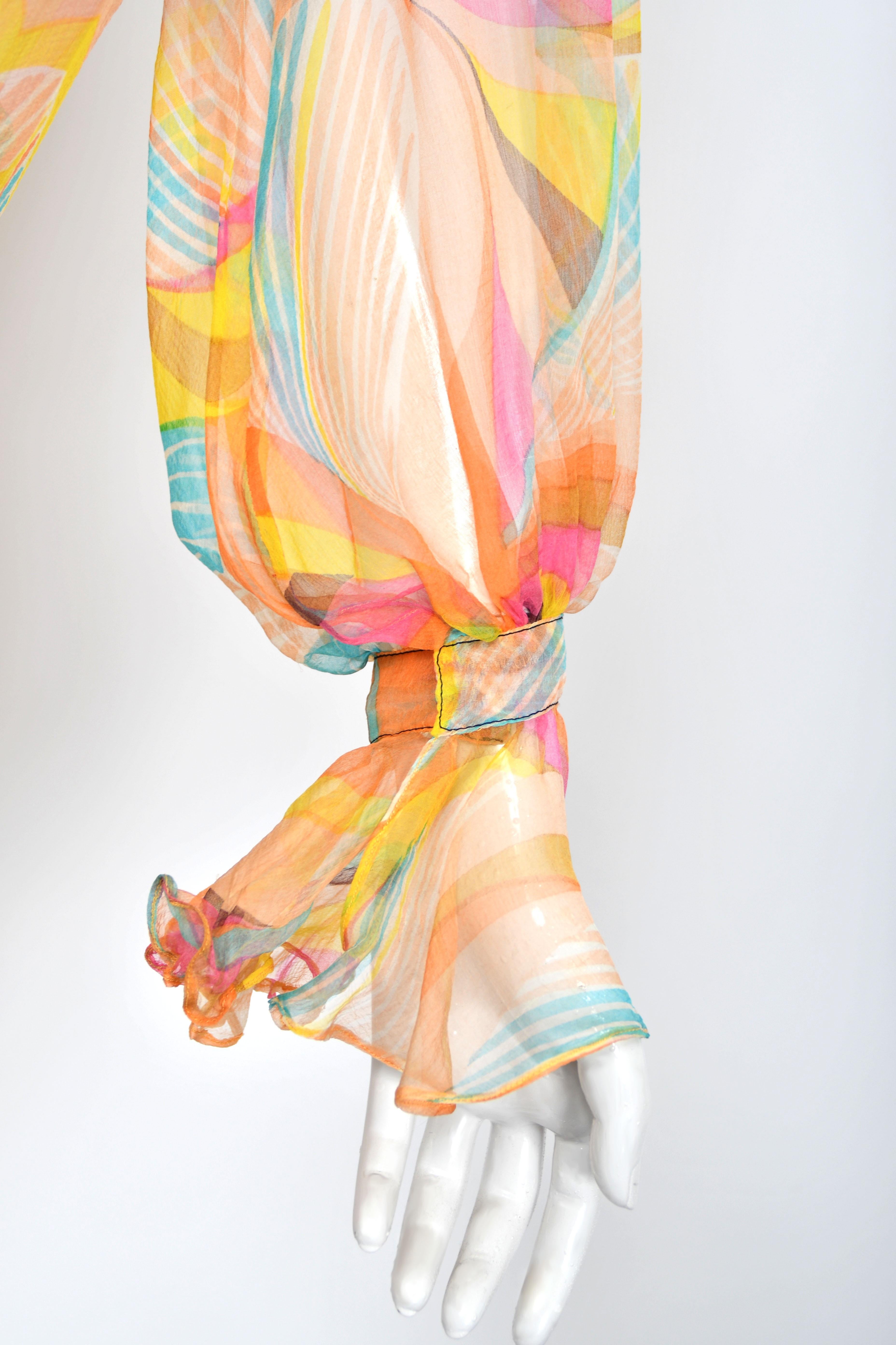 1967 Jean Muir Documented Psychedelic Op-Art Sheer Silk Tunic Mini Dress & Pants For Sale 9