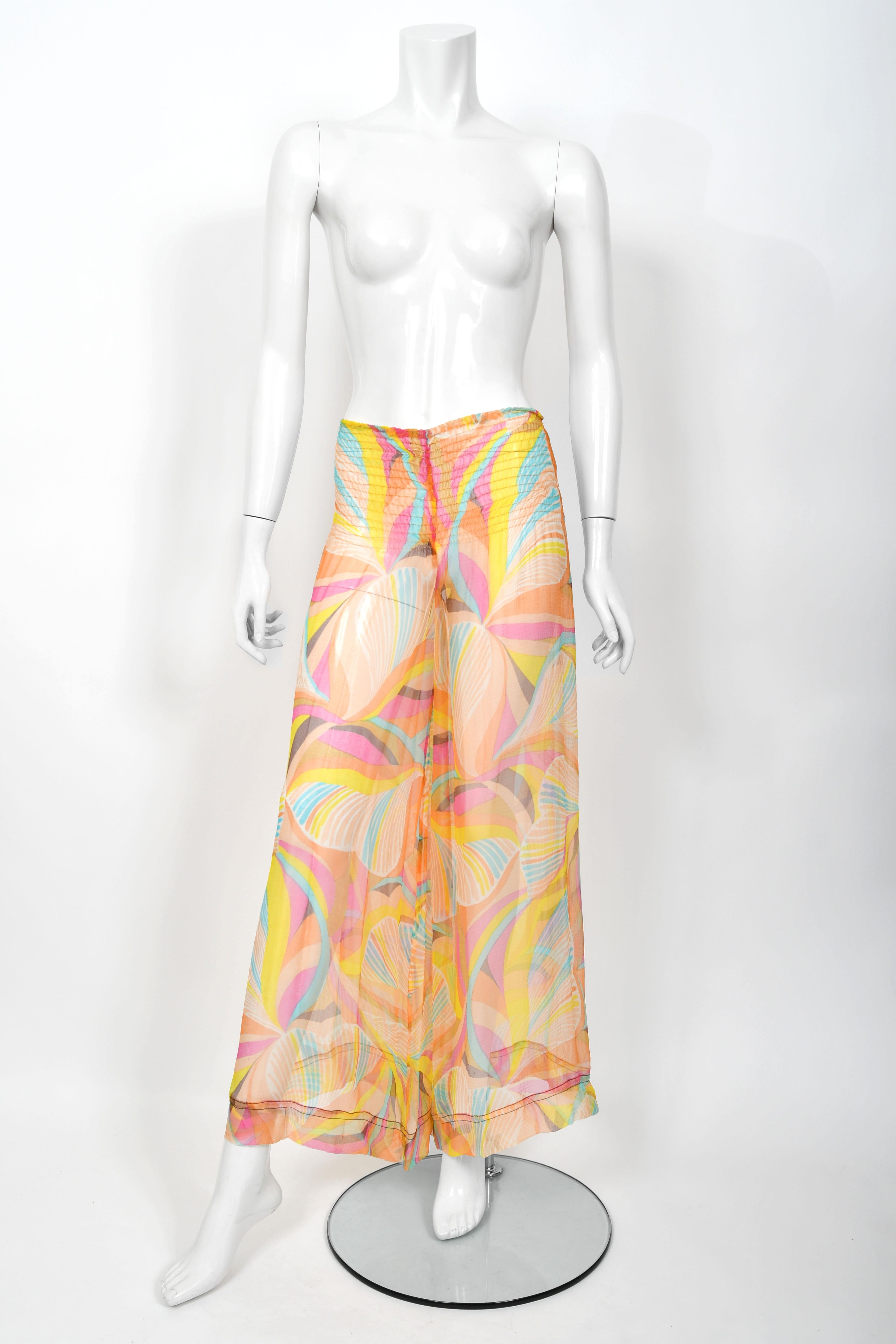 1967 Jean Muir Documented Psychedelic Op-Art Sheer Silk Tunic Mini Dress & Pants For Sale 10