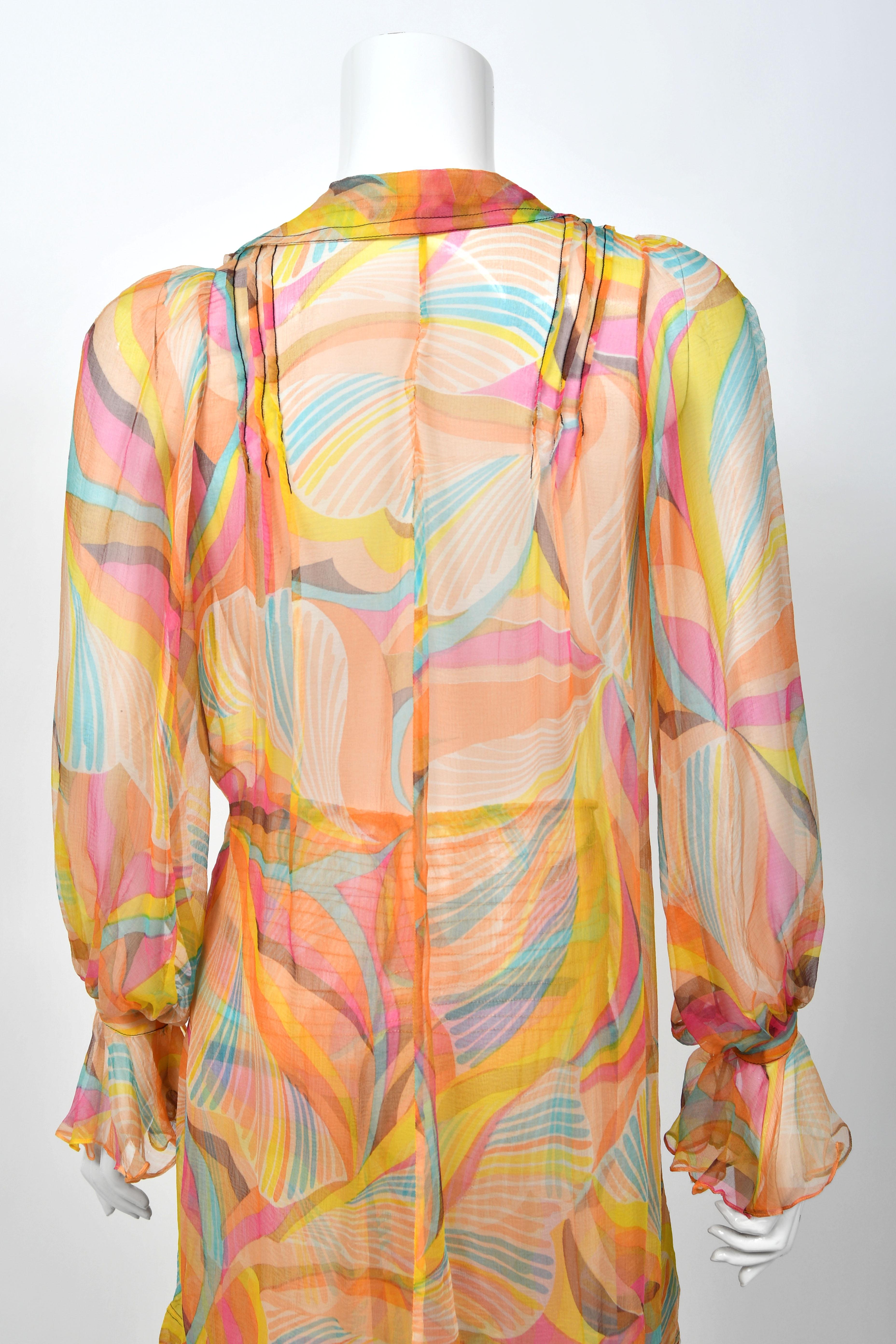 1967 Jean Muir Documented Psychedelic Op-Art Sheer Silk Tunic Mini Dress & Pants For Sale 12
