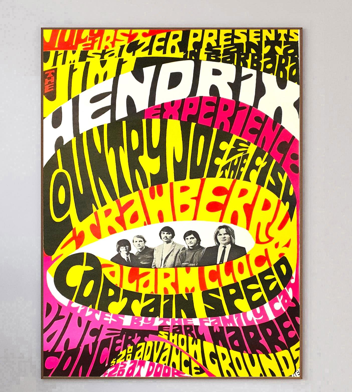 Metà XX secolo 1967 Jimi Hendrix Experience & Country Joe and the Fish - Santa Barbara Poster in vendita