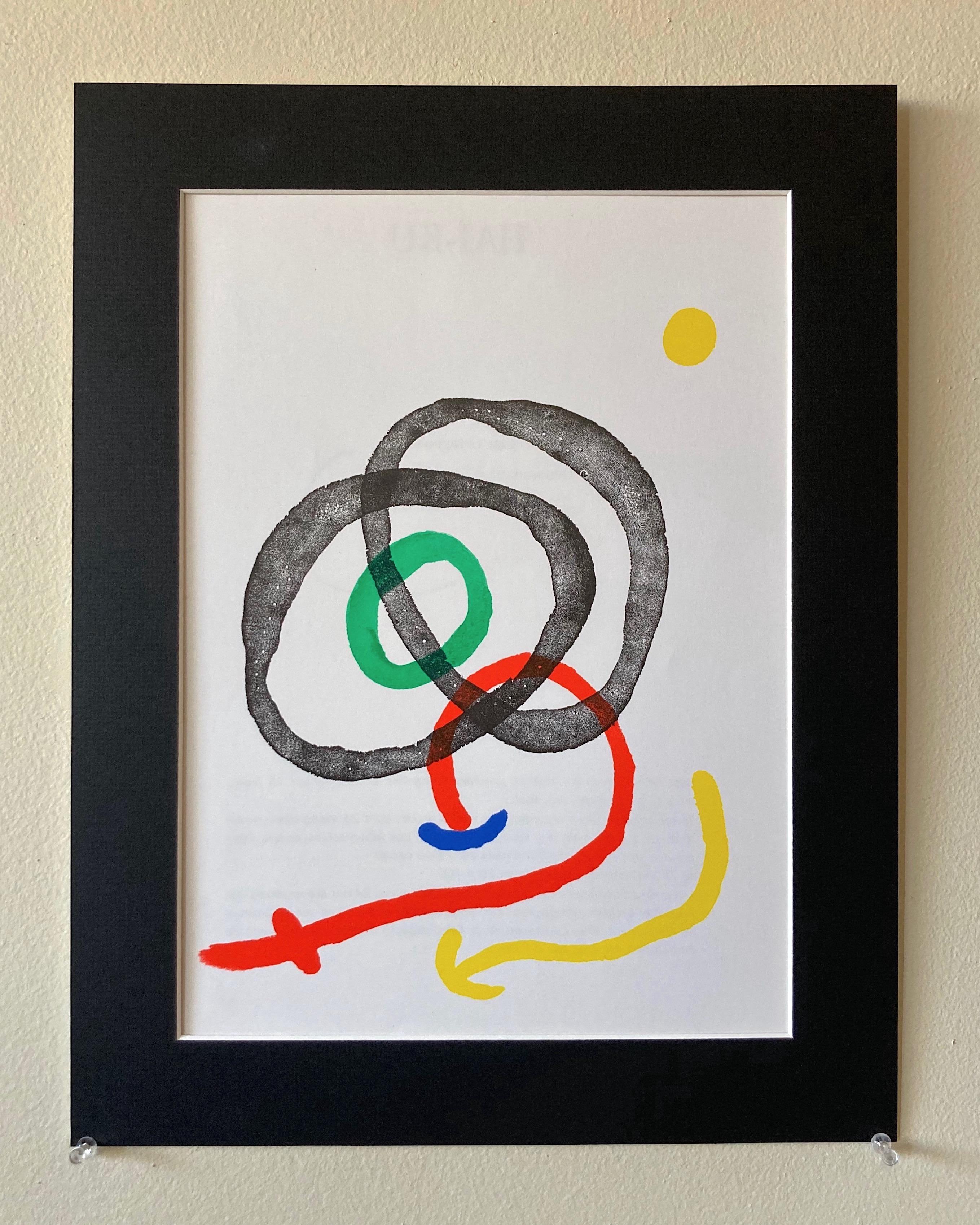 A Joan Miró (Spanish, 1893-1983) color lithograph printed by Maeght, Paris; published by Derrière Le Miroir, Paris, No. 169 in 1967. Very good condition and impression with text on verso, as issued. Mounted in a black archival book/window mat,