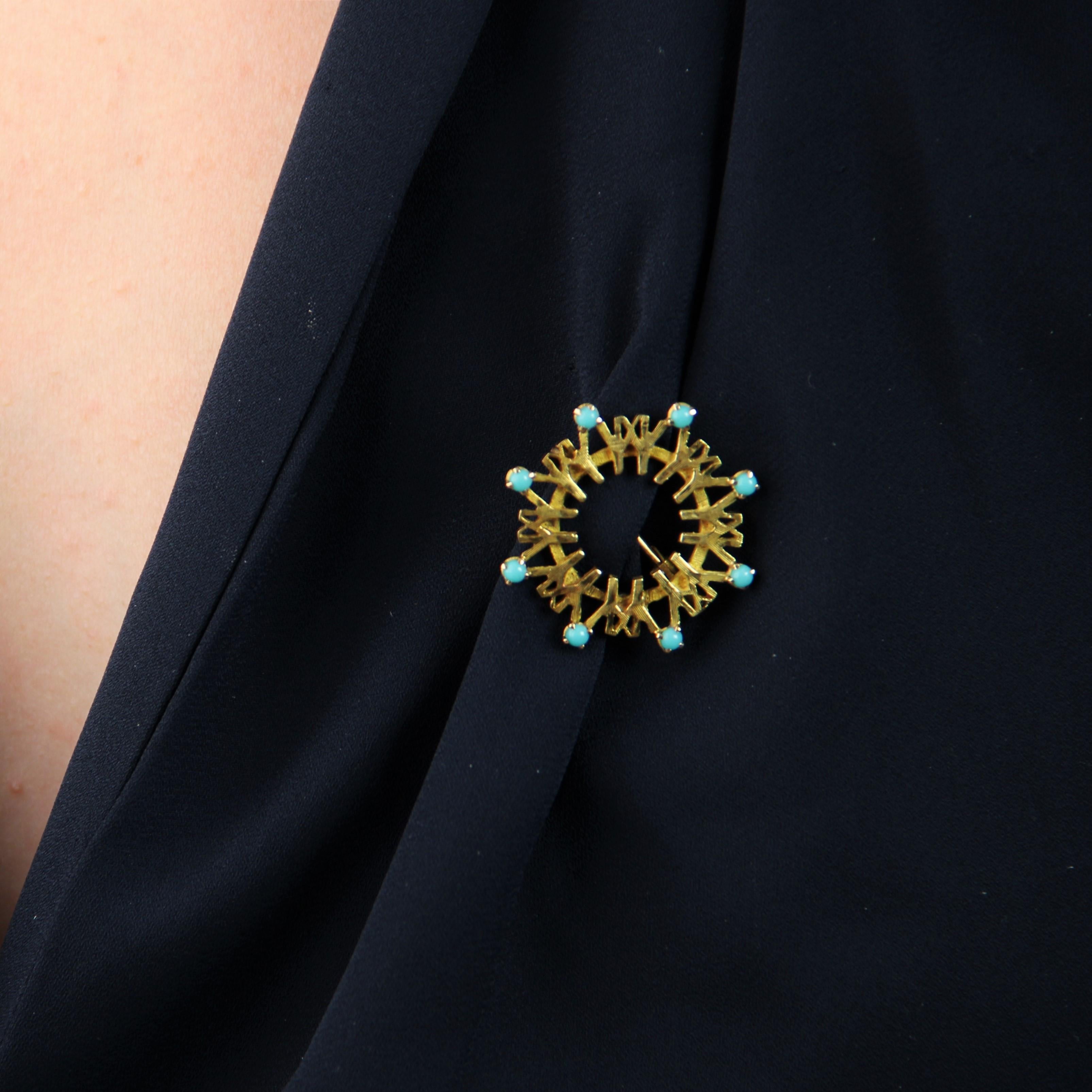 1967 Montreal Universal Exhibition Turquoise Gold Brooch In Excellent Condition In Poitiers, FR
