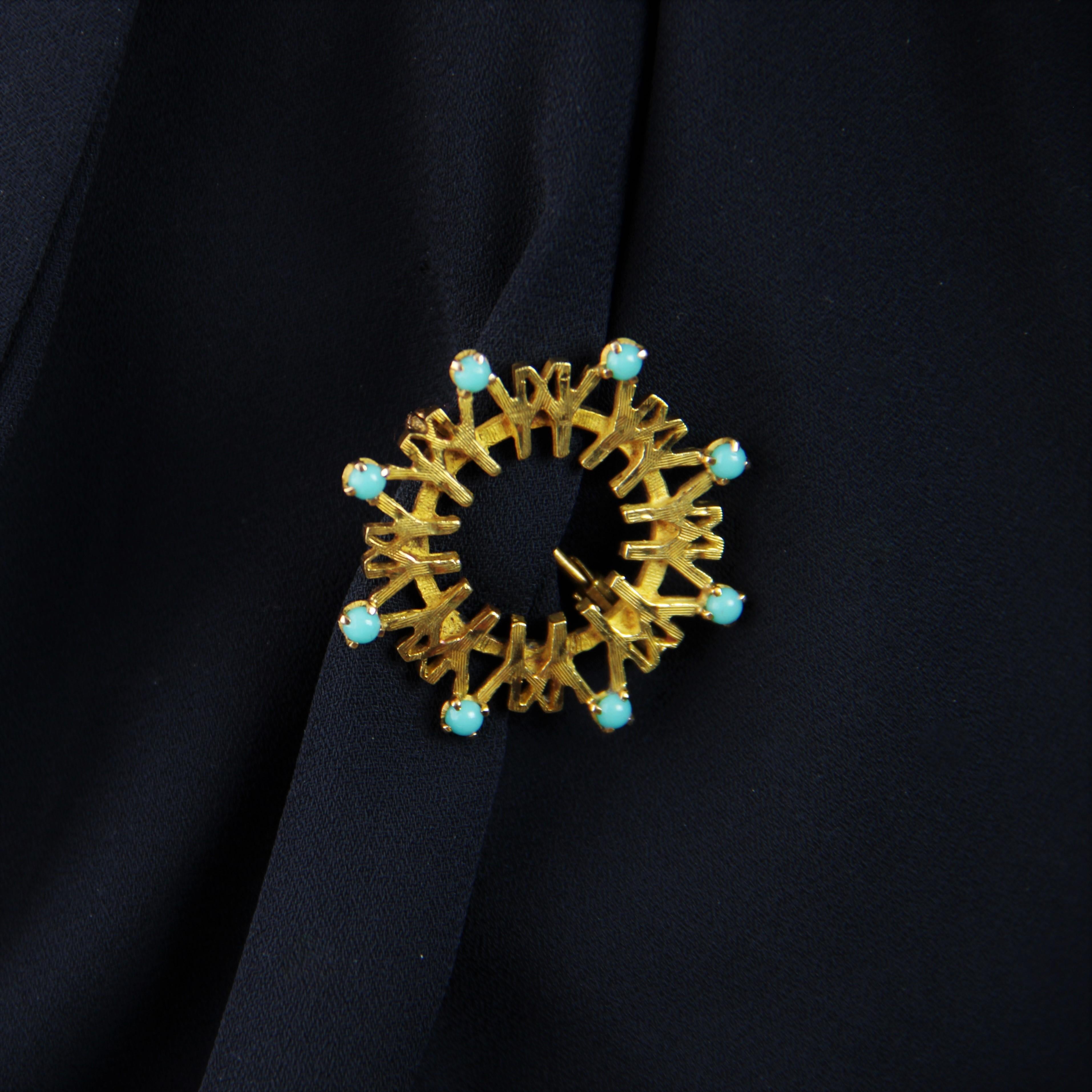 1967 Montreal Universal Exhibition Turquoise Gold Brooch 2