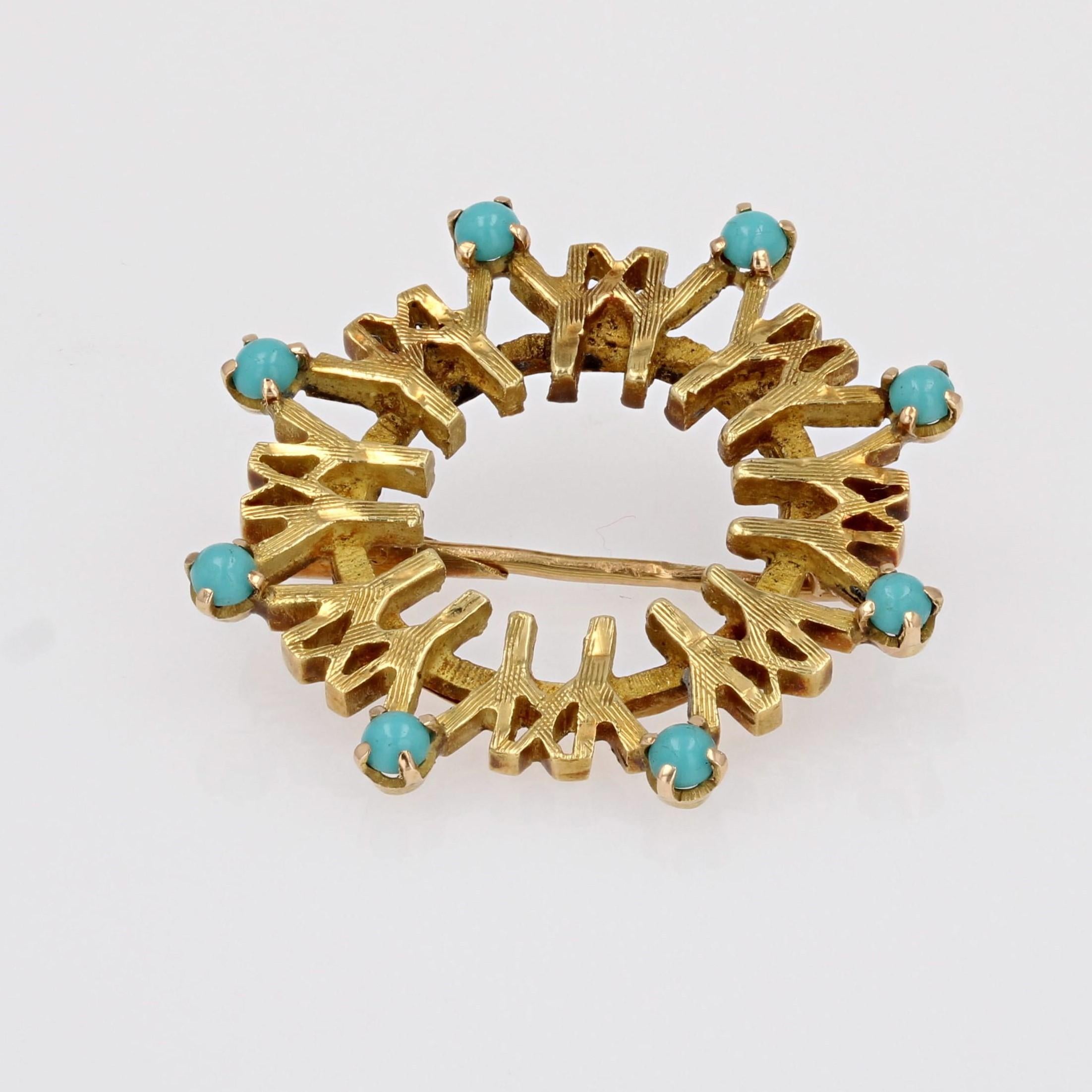 Modernist 1967 Montreal Universal Exhibition Turquoise Gold Brooch