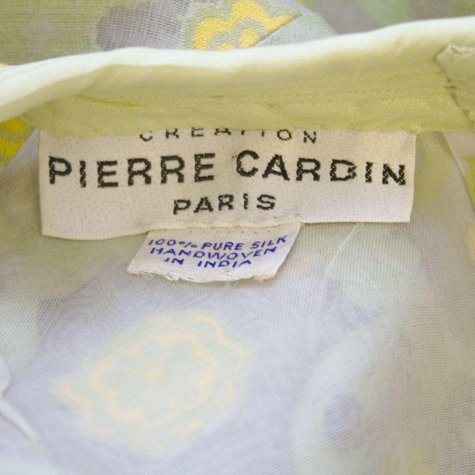 1967 Pierre Cardin Demi Couture Chartreuse Floral Silk Dress 1
