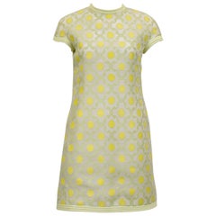 1967 Pierre Cardin Demi Couture Chartreuse Floral Silk Dress