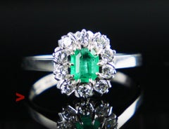 1967 Ring natural Emerald Diamonds solid 18K Gold Ø US6 / 3.5gr