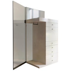 1967 Salocchi White Lacquered Mirrored High Commode with Light by Sormani, Italy