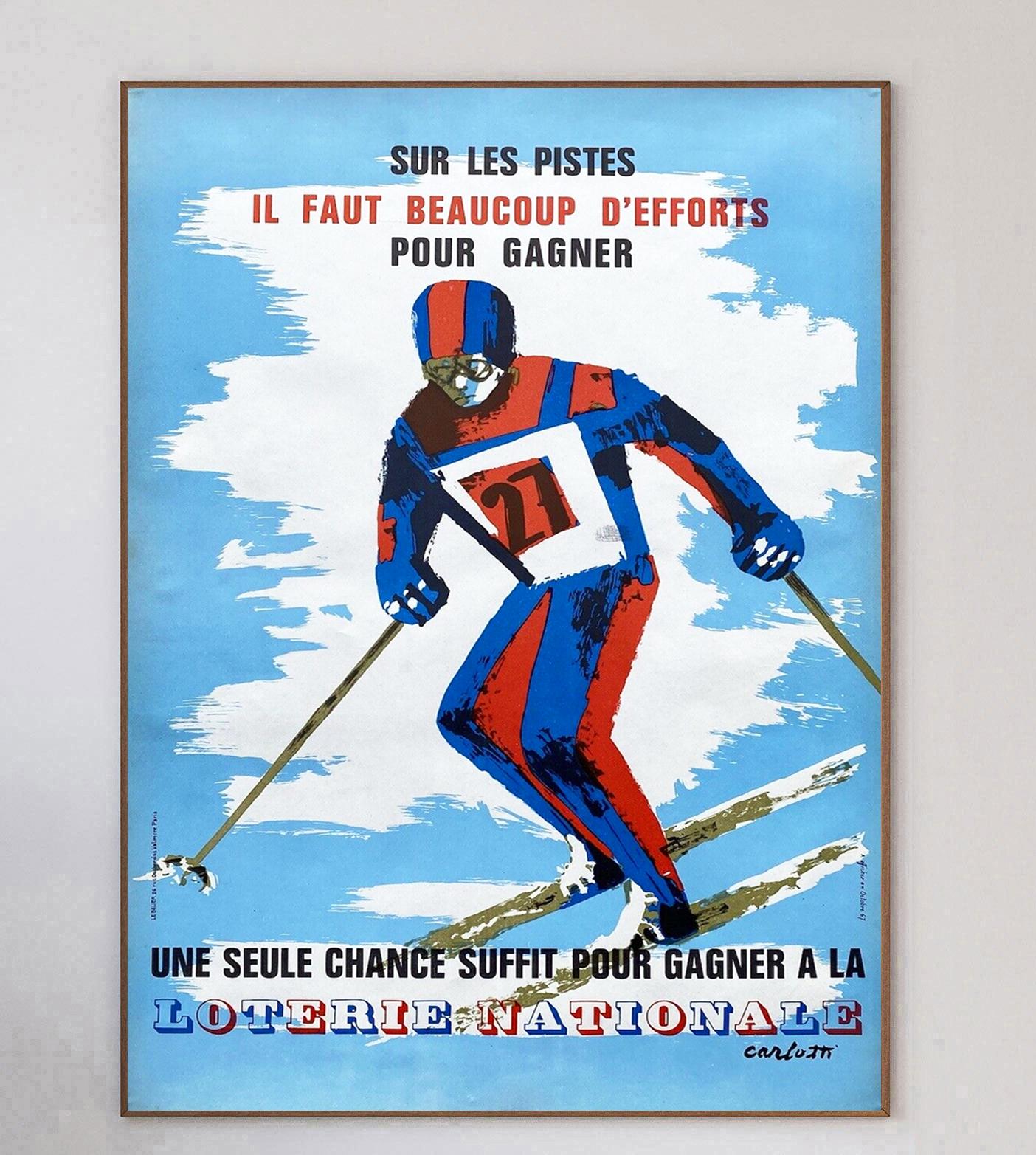 Dieses schöne und farbenfrohe Plakat stammt aus dem Jahr 1967 und wirbt für die Loterie Nationale (französische Nationallotterie). Mit der Aufschrift 