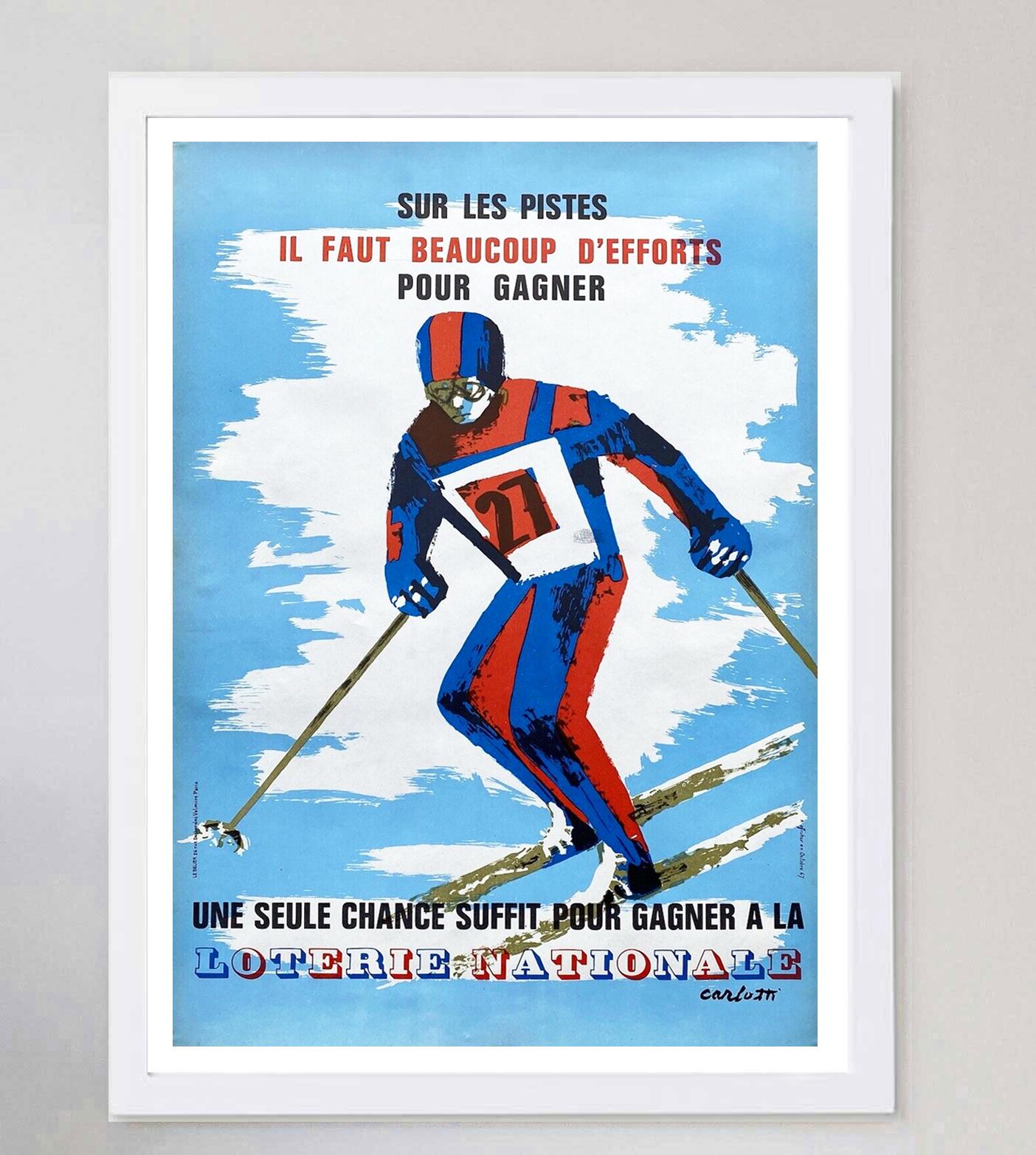 Affiche vintage originale de la Ski Loterie Nationale, 1967 Bon état - En vente à Winchester, GB