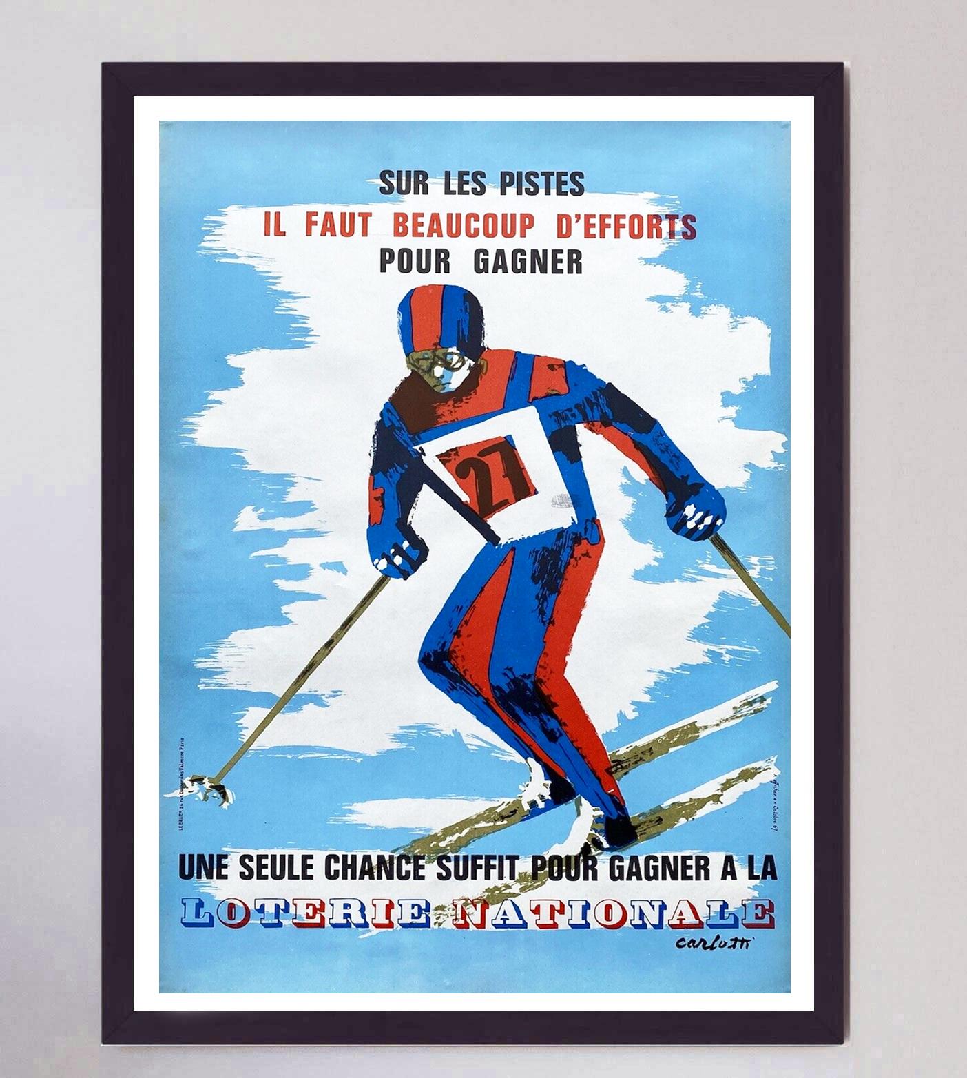 Mid-20th Century 1967 Ski Loterie Nationale Original Vintage Poster For Sale