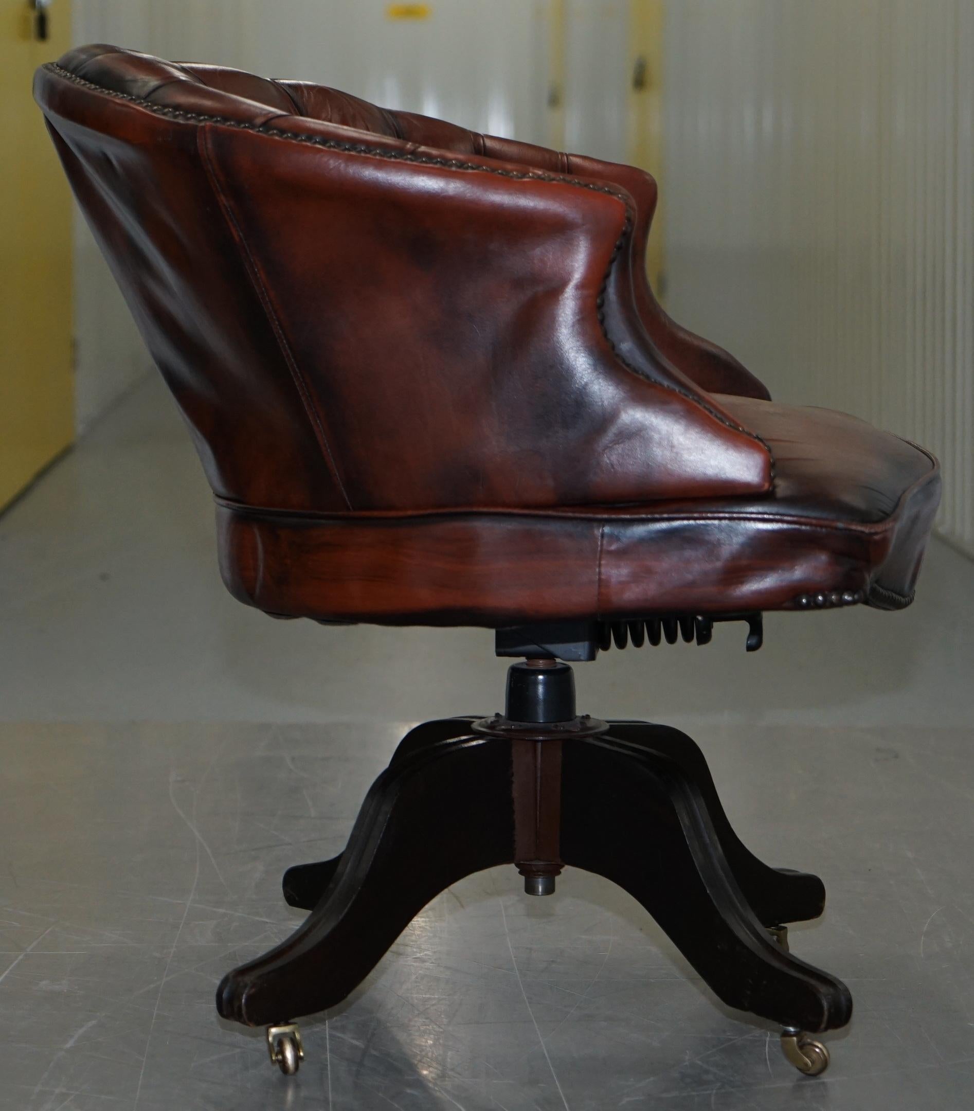1967 Stamped Aged Brown Leather Chesterfield Brown Leather Captains Office Chair 5