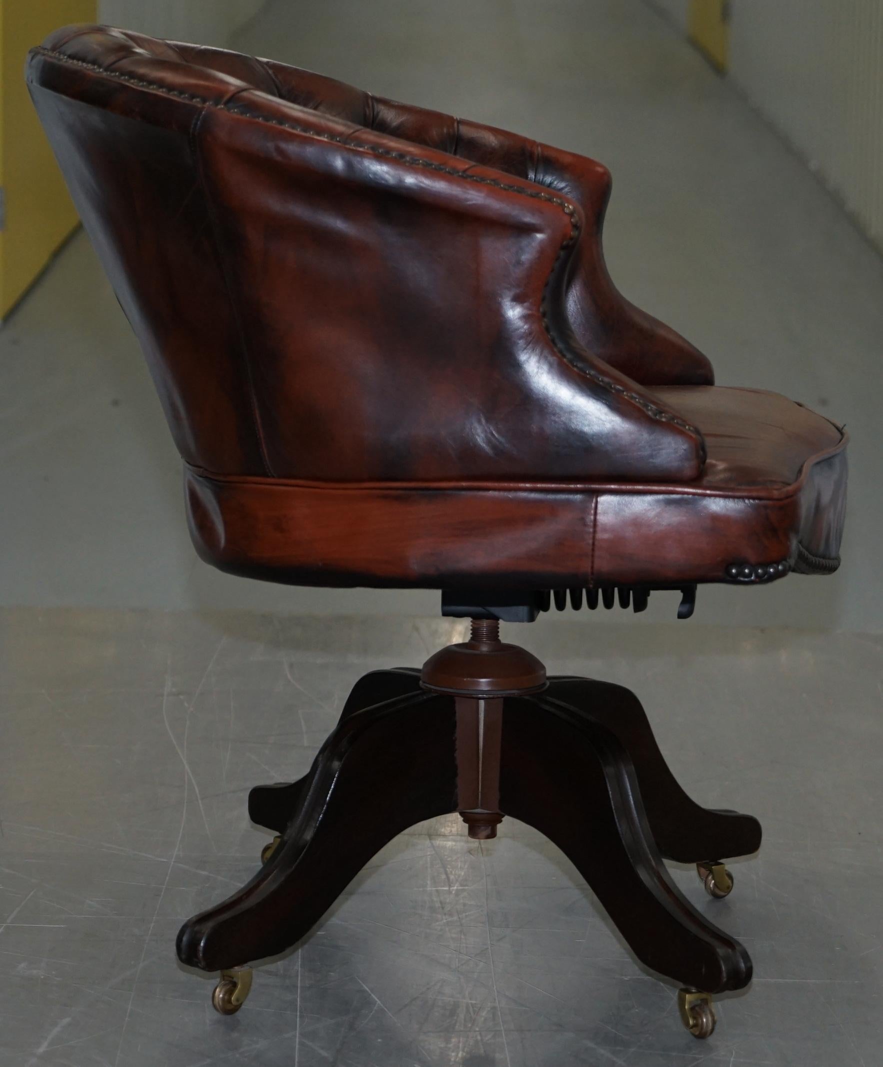 1967 Stamped Aged Brown Leather Chesterfield Brown Leather Captains Office Chair 3