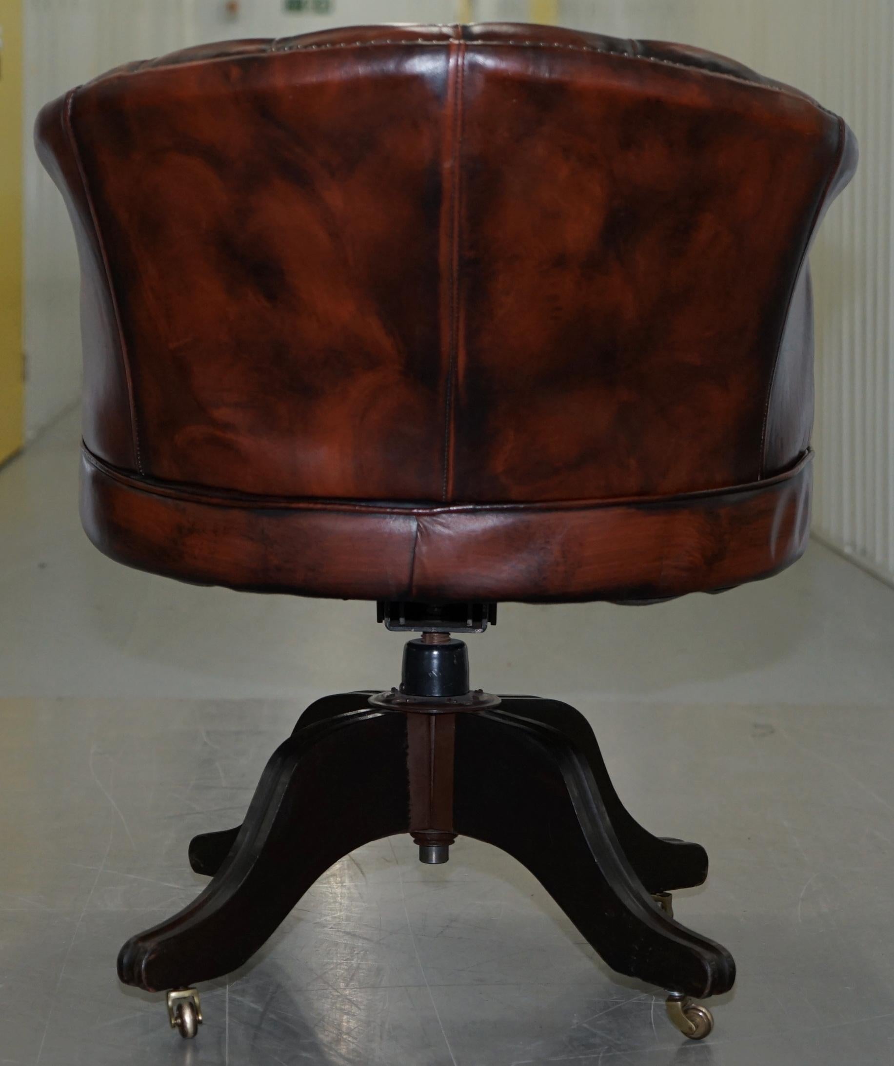 1967 Stamped Aged Brown Leather Chesterfield Brown Leather Captains Office Chair 8