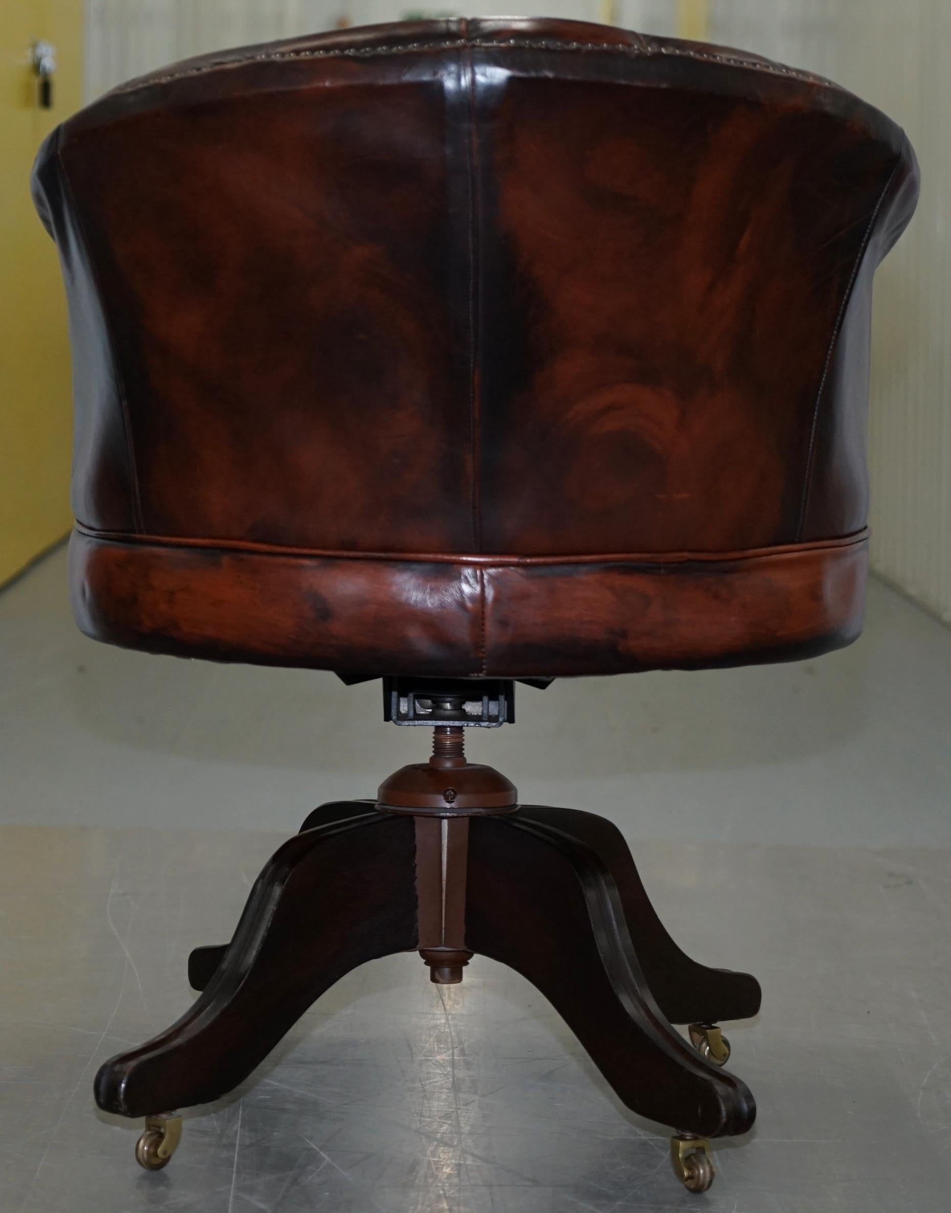 1967 Stamped Aged Brown Leather Chesterfield Brown Leather Captains Office Chair 6
