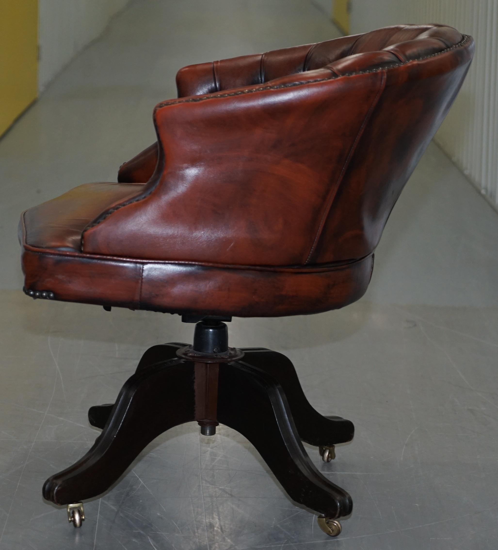 1967 Stamped Aged Brown Leather Chesterfield Brown Leather Captains Office Chair 10