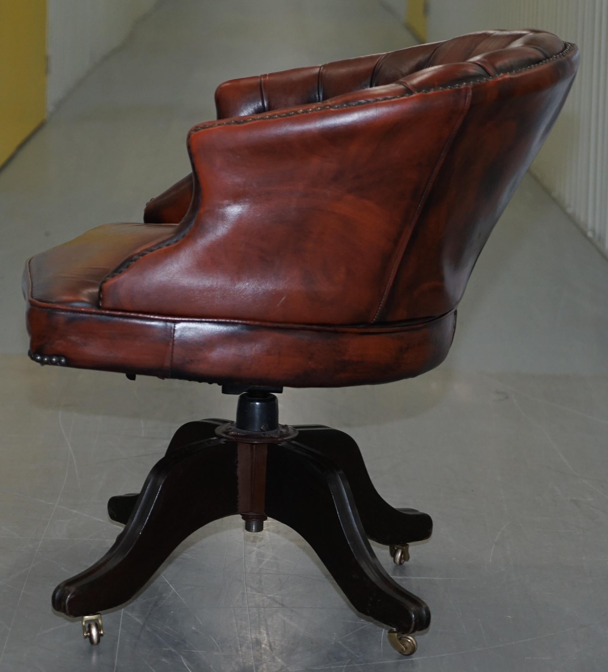 1967 Stamped Aged Brown Leather Chesterfield Brown Leather Captains Office Chair 9