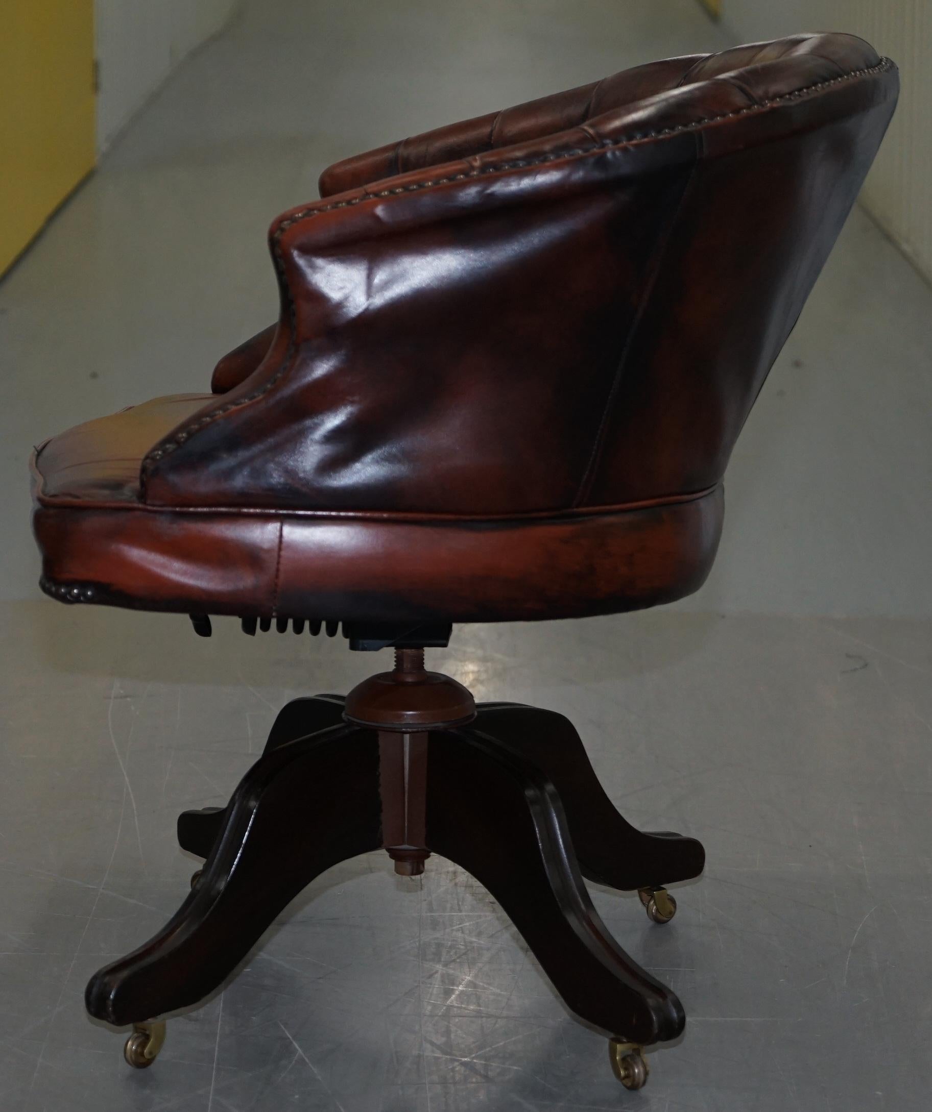 1967 Stamped Aged Brown Leather Chesterfield Brown Leather Captains Office Chair 7