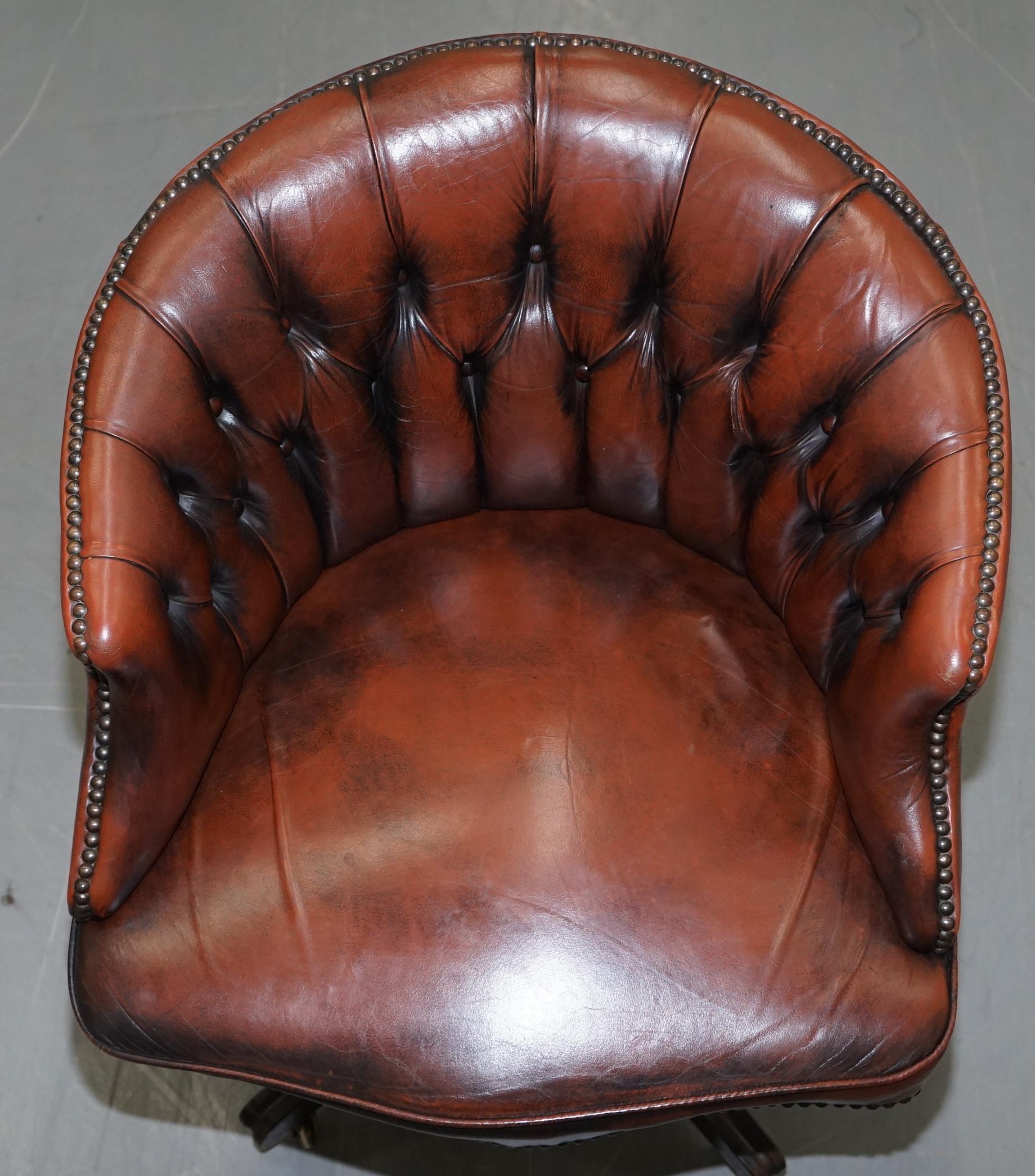 Hand-Crafted 1967 Stamped Aged Brown Leather Chesterfield Brown Leather Captains Office Chair