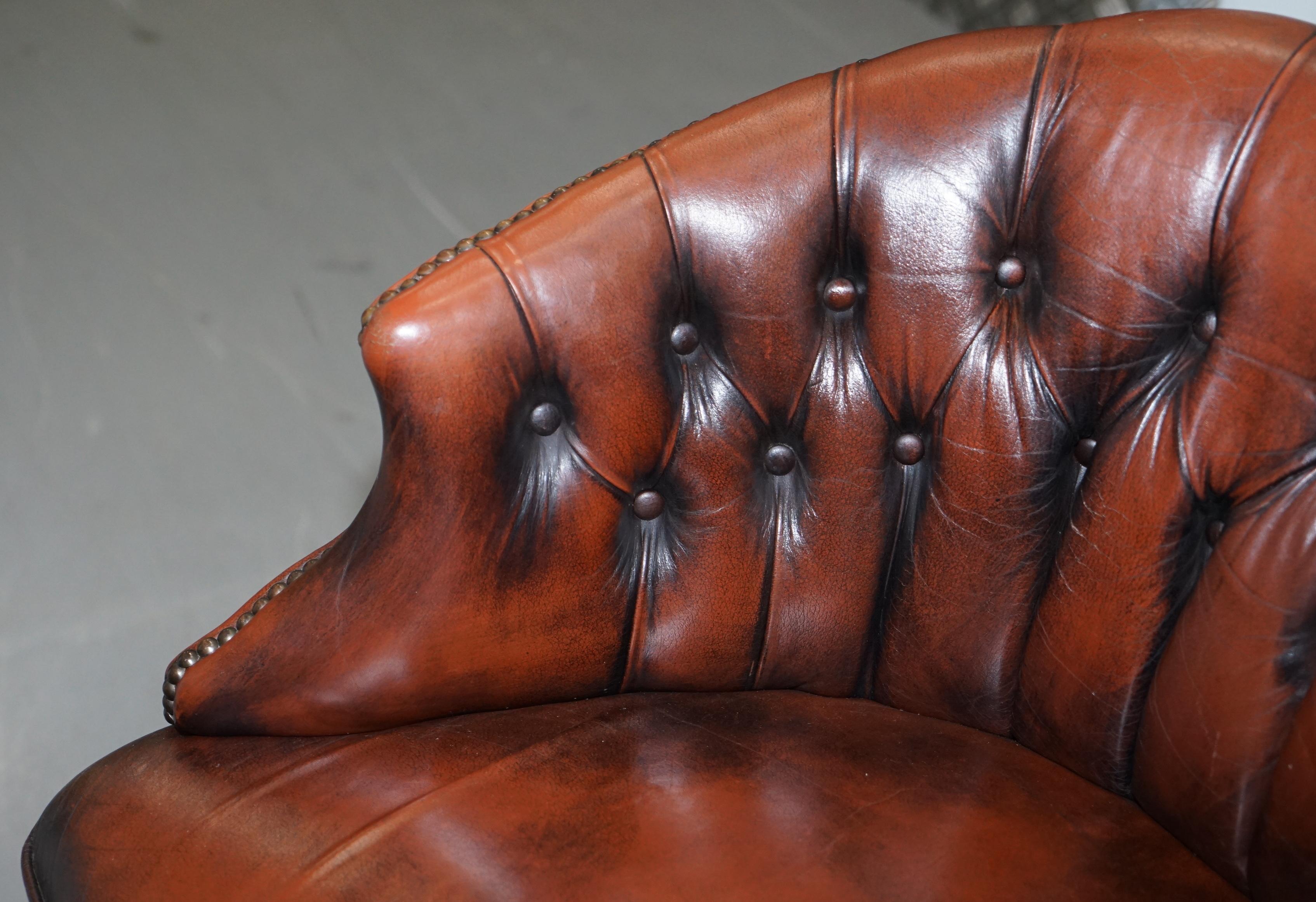 1967 Stamped Aged Brown Leather Chesterfield Brown Leather Captains Office Chair 1