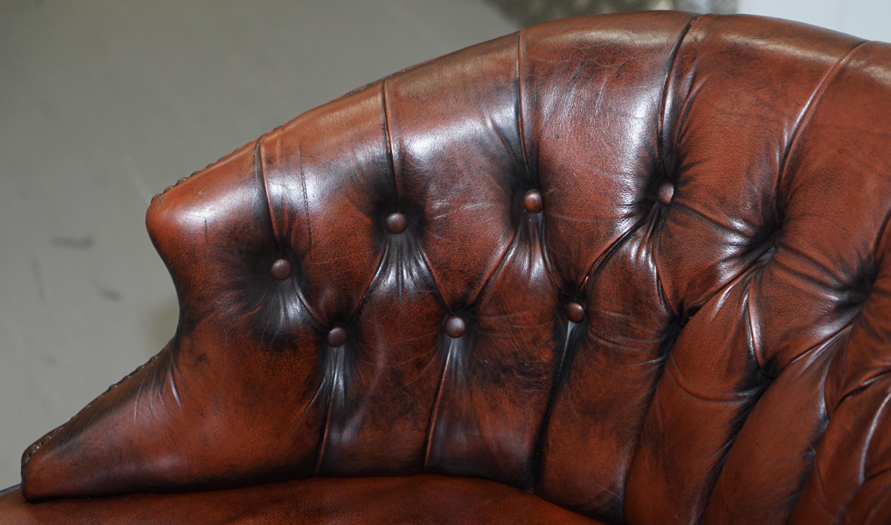 Hand-Crafted 1967 Stamped Aged Brown Leather Chesterfield Brown Leather Captains Office Chair