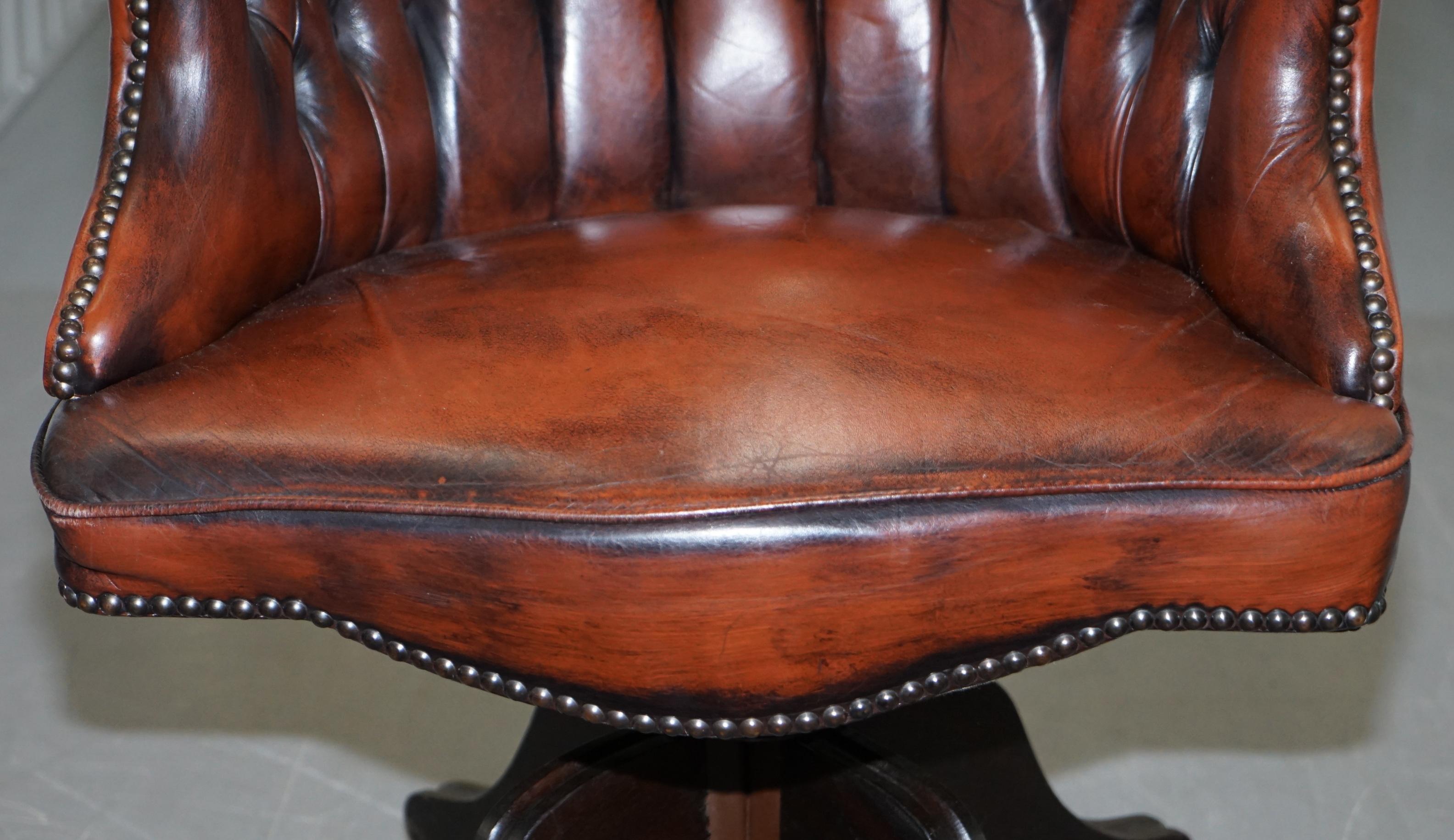 1967 Stamped Aged Brown Leather Chesterfield Brown Leather Captains Office Chair 3