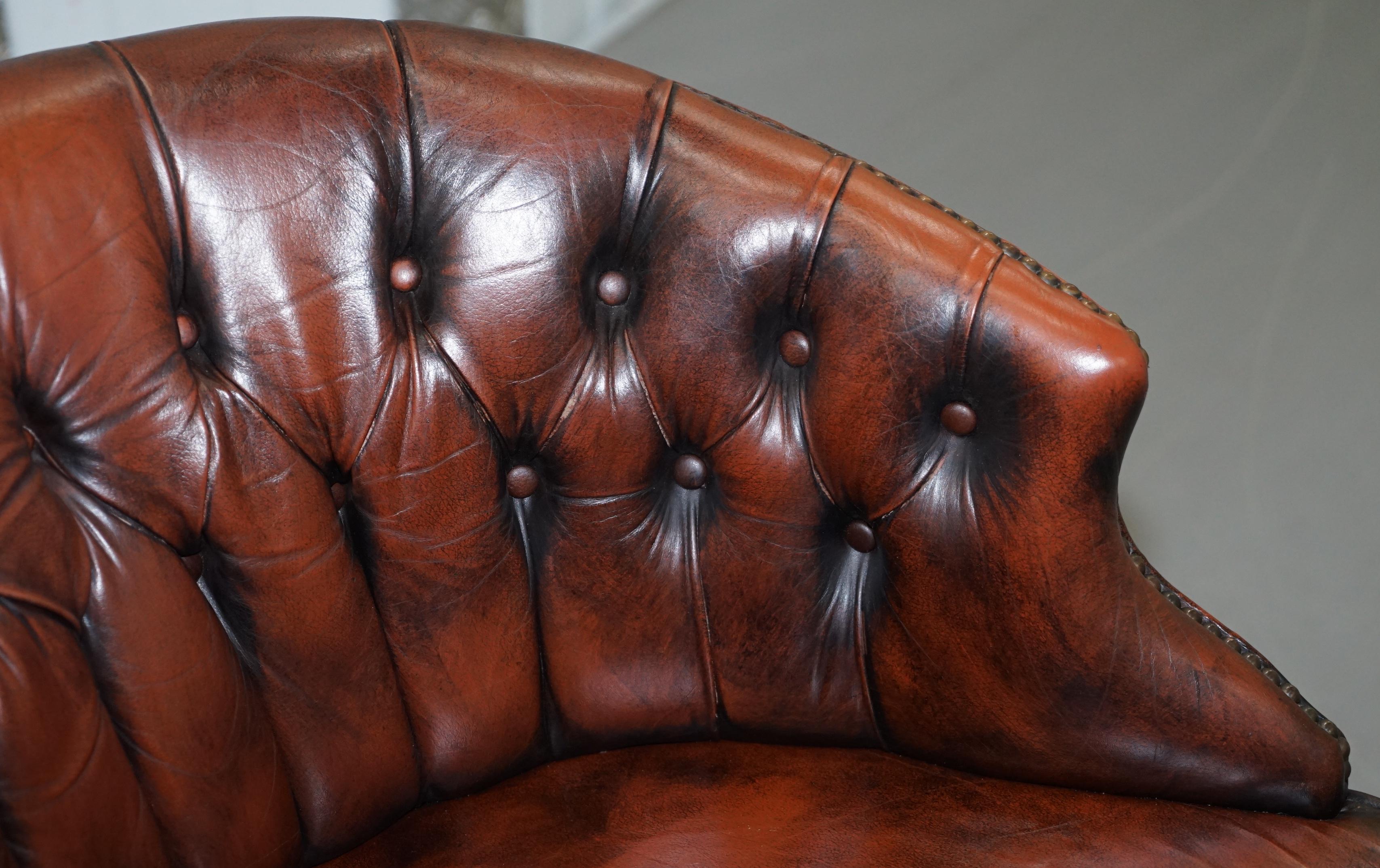 Mid-20th Century 1967 Stamped Aged Brown Leather Chesterfield Brown Leather Captains Office Chair