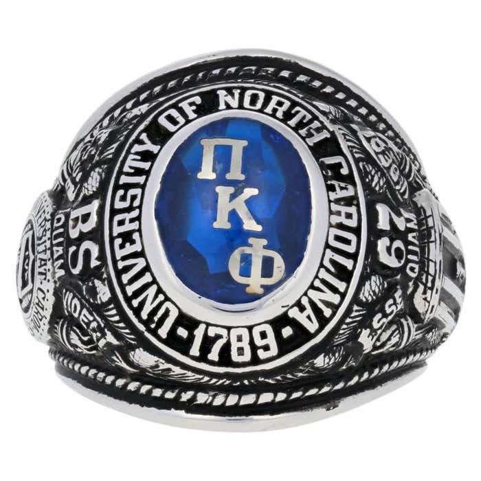 1967 University of North Carolina Class Ring, 10 Karat White Gold Pi ...