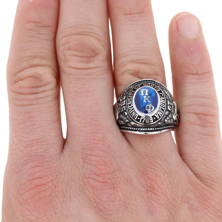1967 University of North Carolina Class Ring, 10 Karat White Gold Pi ...