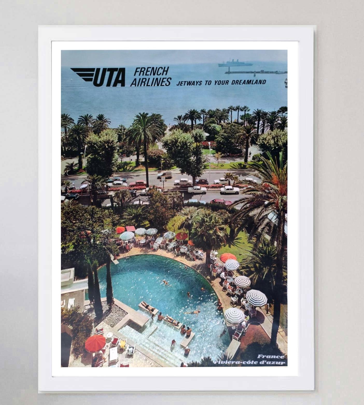 Original-Vintage-Poster „UTA French Airlines“ – Riviera Cote d'Azur, 1967 im Zustand „Gut“ im Angebot in Winchester, GB