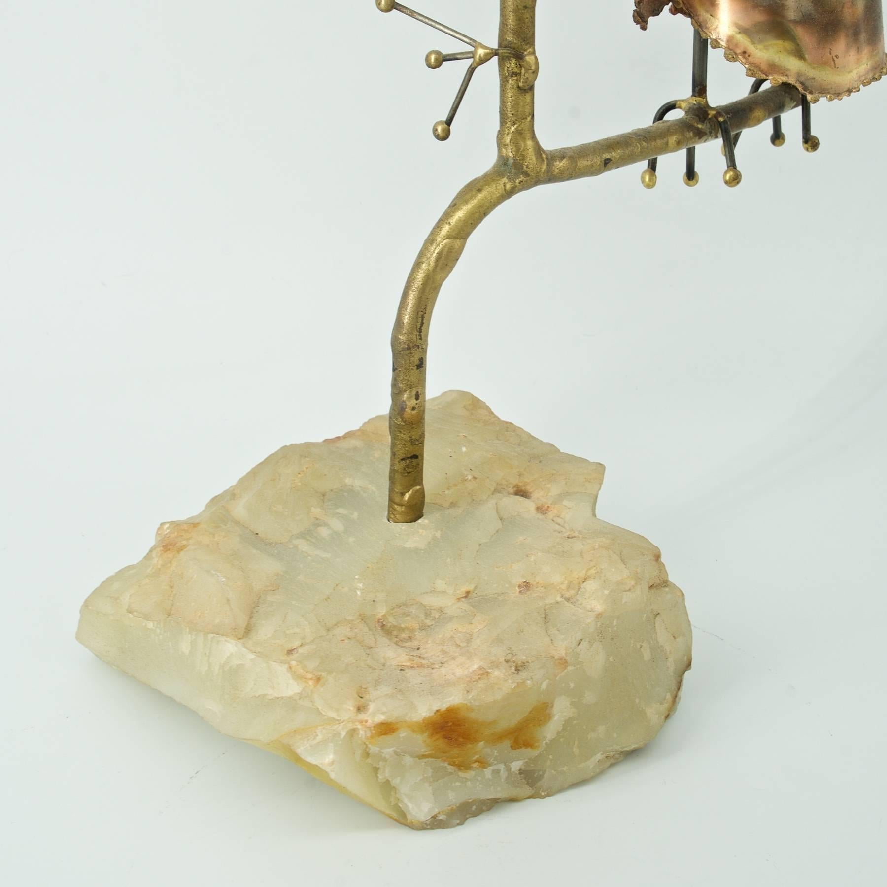 Mid-Century Modern 1960s Mid-Century Mod C.Jere 2Brass Hoot Owls Tree Marble Table Sculpture Bird 