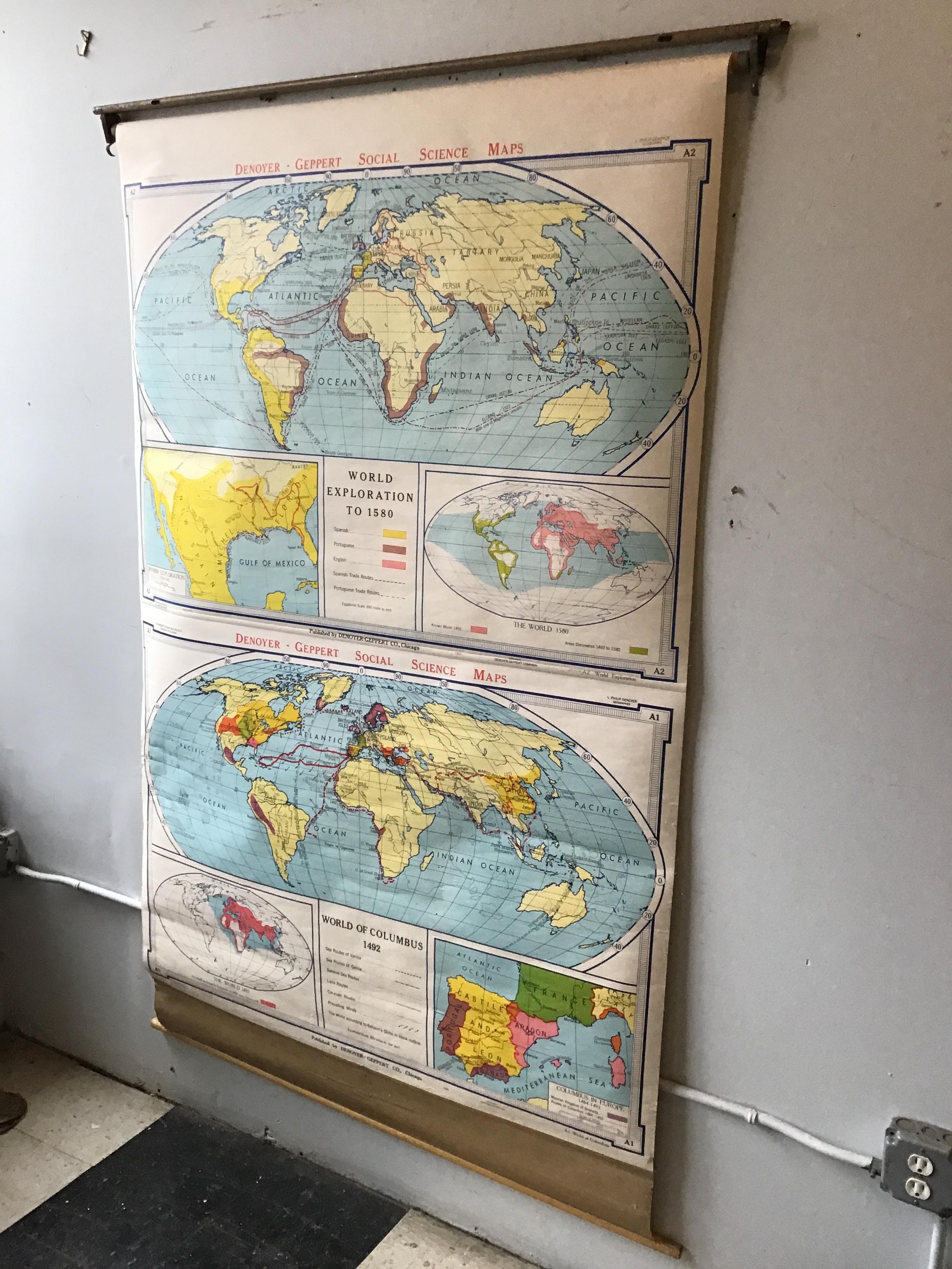 Pull down world exploration map from 1967.