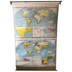 Vintage 1967 World Exploration School Map