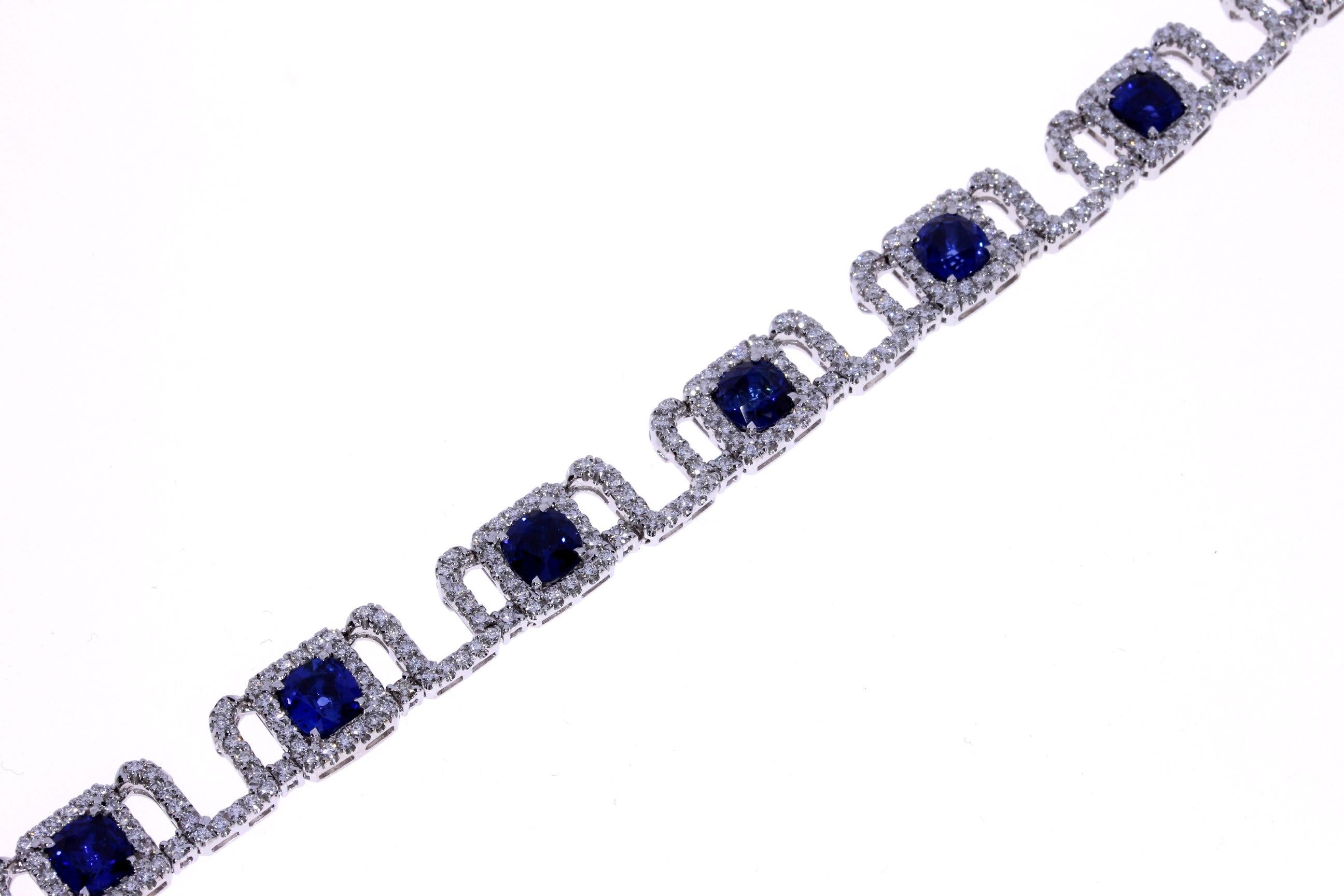 Handmade
18K White Gold
7.94ct Total Diamond
19.67ct Total Sapphire
Diamonds are F-G Color, VS2-SI1
Sapphires are Royal Blue Ceylon Heated
Signature Ounce Collection Design 

Designed, Handpicked, & Manufactured From Scratch In Los Angeles Using