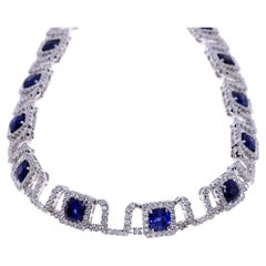 19.67ct Cushion Cut Blue Sapphire and Diamond Necklace