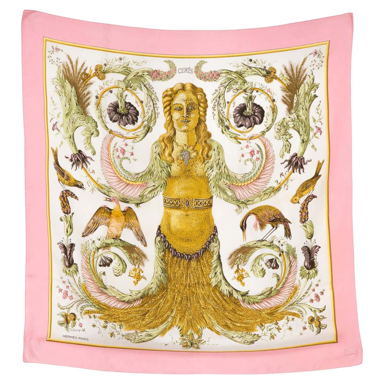 1967s Hermes Pink Ceres by Françoise Faconnet Silk Scarf at 1stDibs