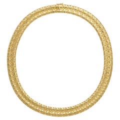 1968 18k Yellow Gold Double Dome Textured Omega Chain Necklace