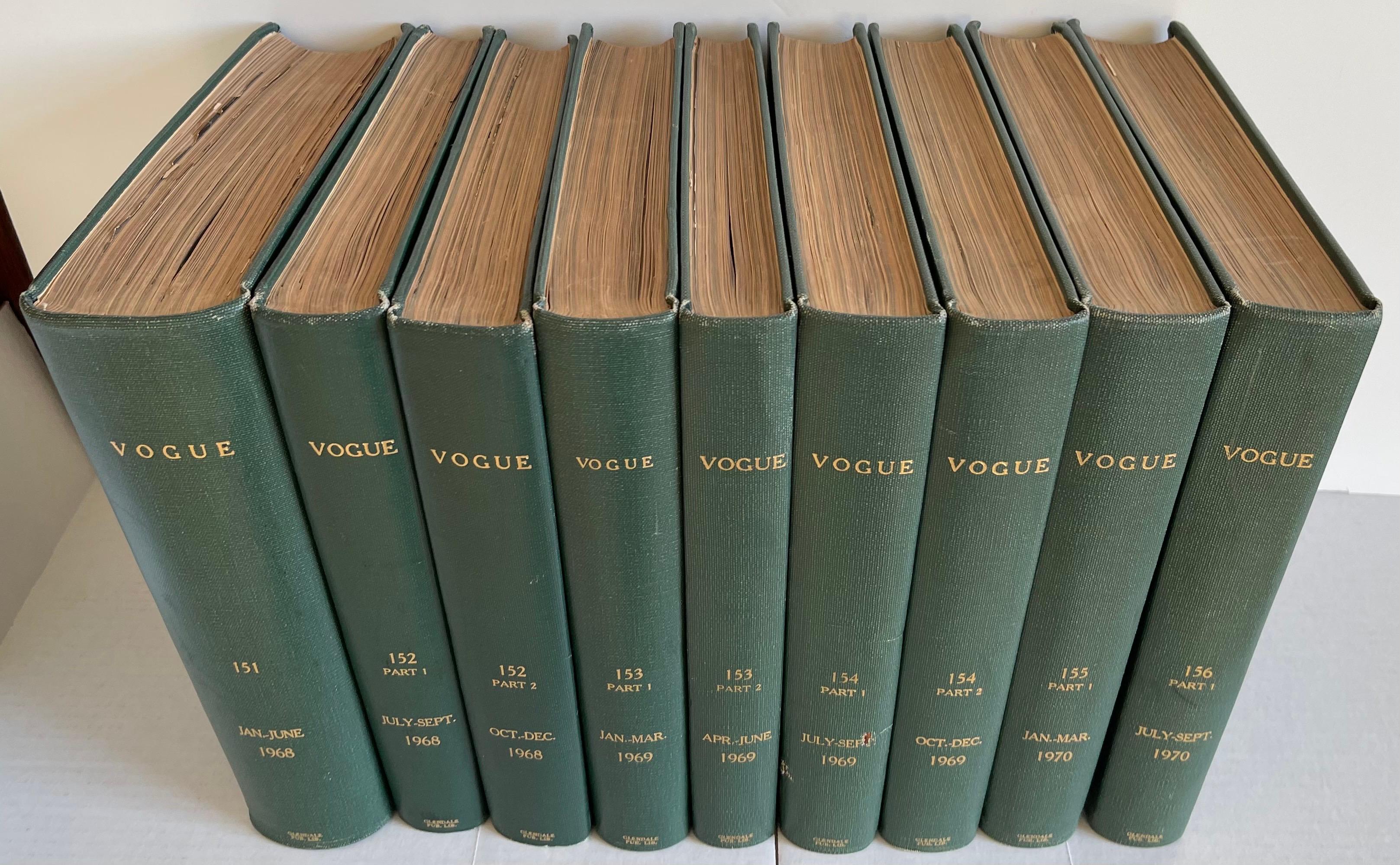 American 1968-1970 Hardbound Vogue Magazines, Set of 9 For Sale