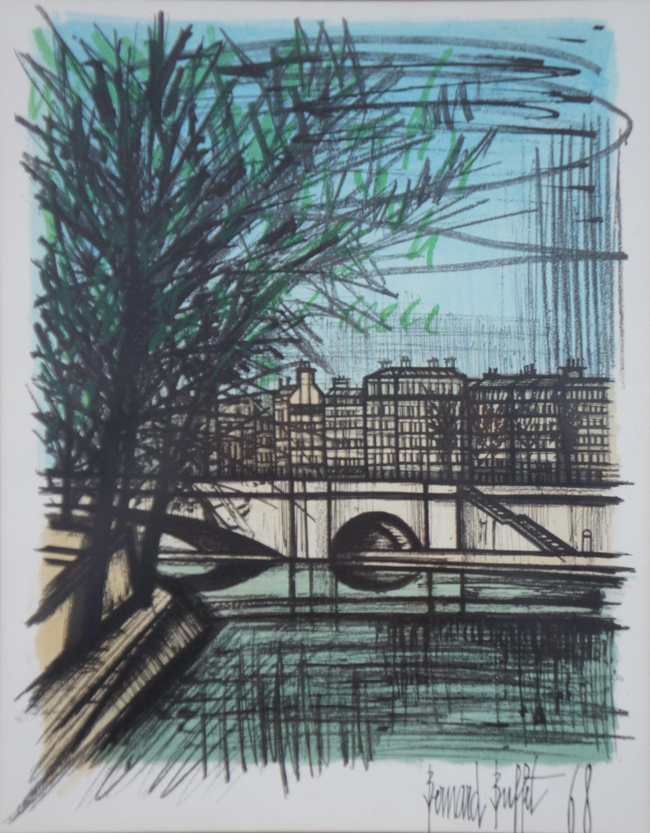 1968, Bernard Buffet Modern Cityscape Lithograph La Seine I, Paris, France 1