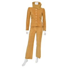 1968 Biba of London Documented Marigold Corduroy Funnel-Collar Jacket Pants Suit