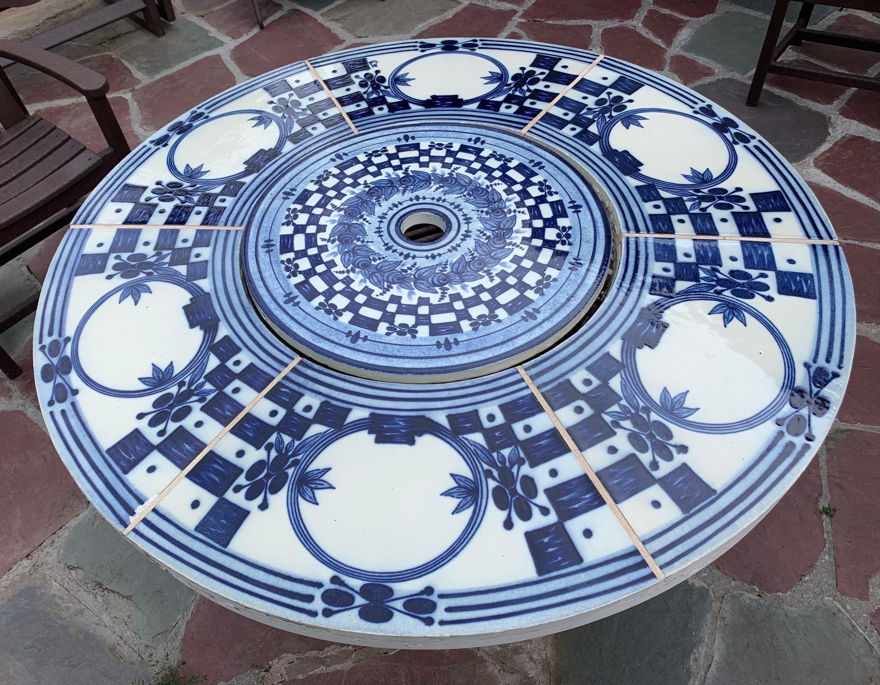 French Provincial 1968 Bjørn Wiinblad for Rosenthal Hibachi Grill Table With Hand-Painted Tile Top