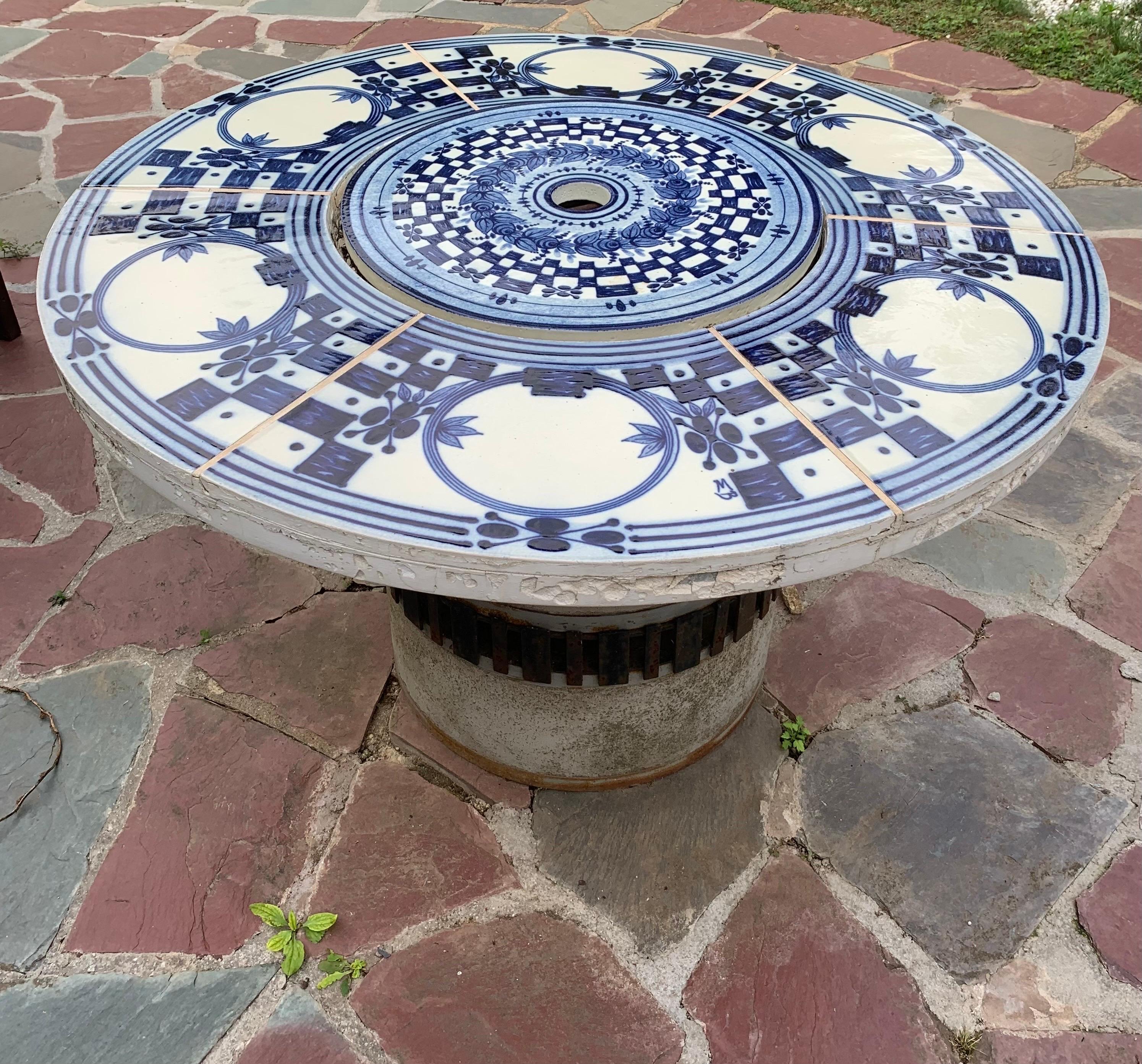 Danish 1968 Bjørn Wiinblad for Rosenthal Hibachi Grill Table With Hand-Painted Tile Top