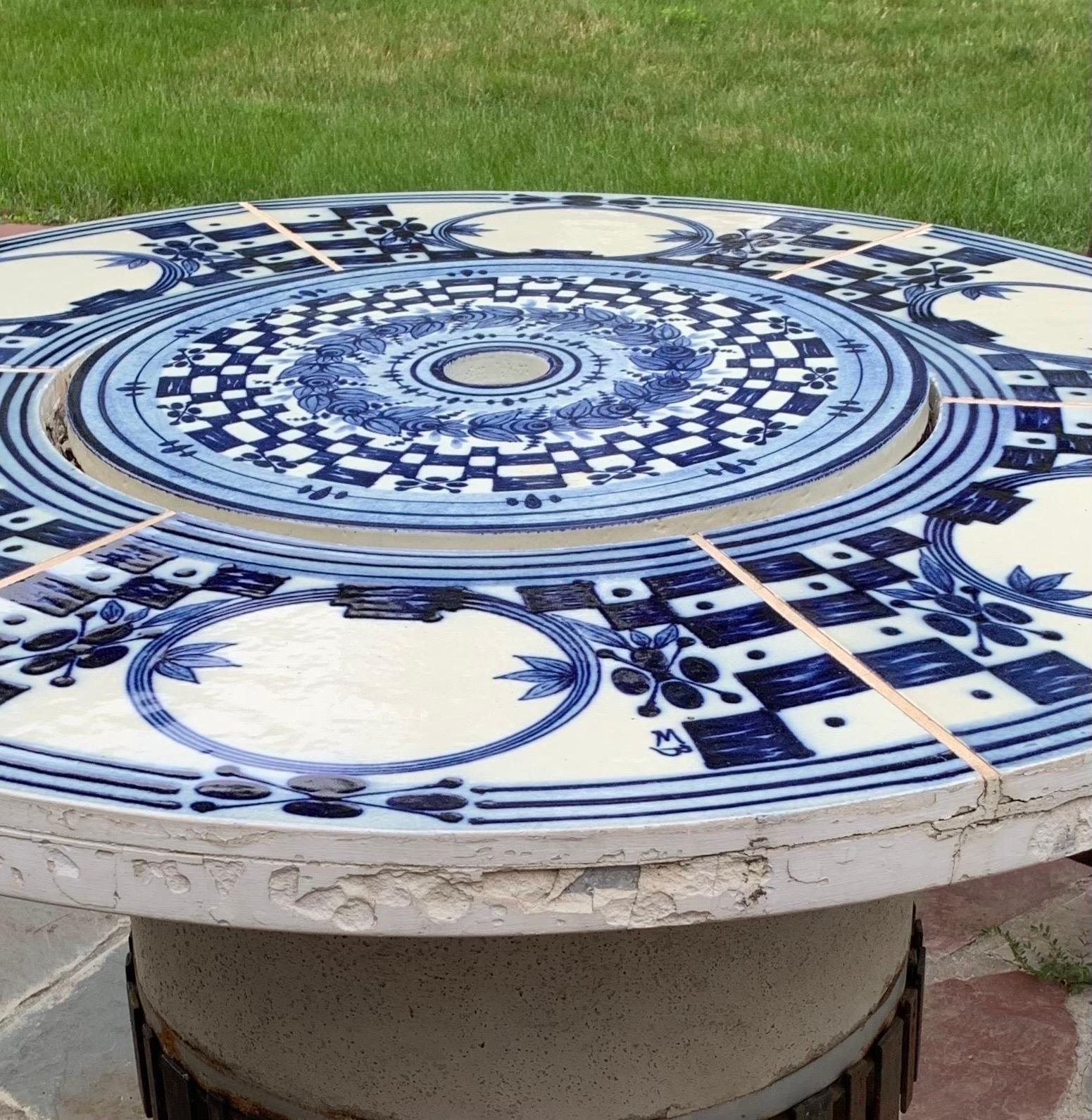 1968 Bjørn Wiinblad for Rosenthal Hibachi Grill Table With Hand-Painted Tile Top In Good Condition In West Reading, PA