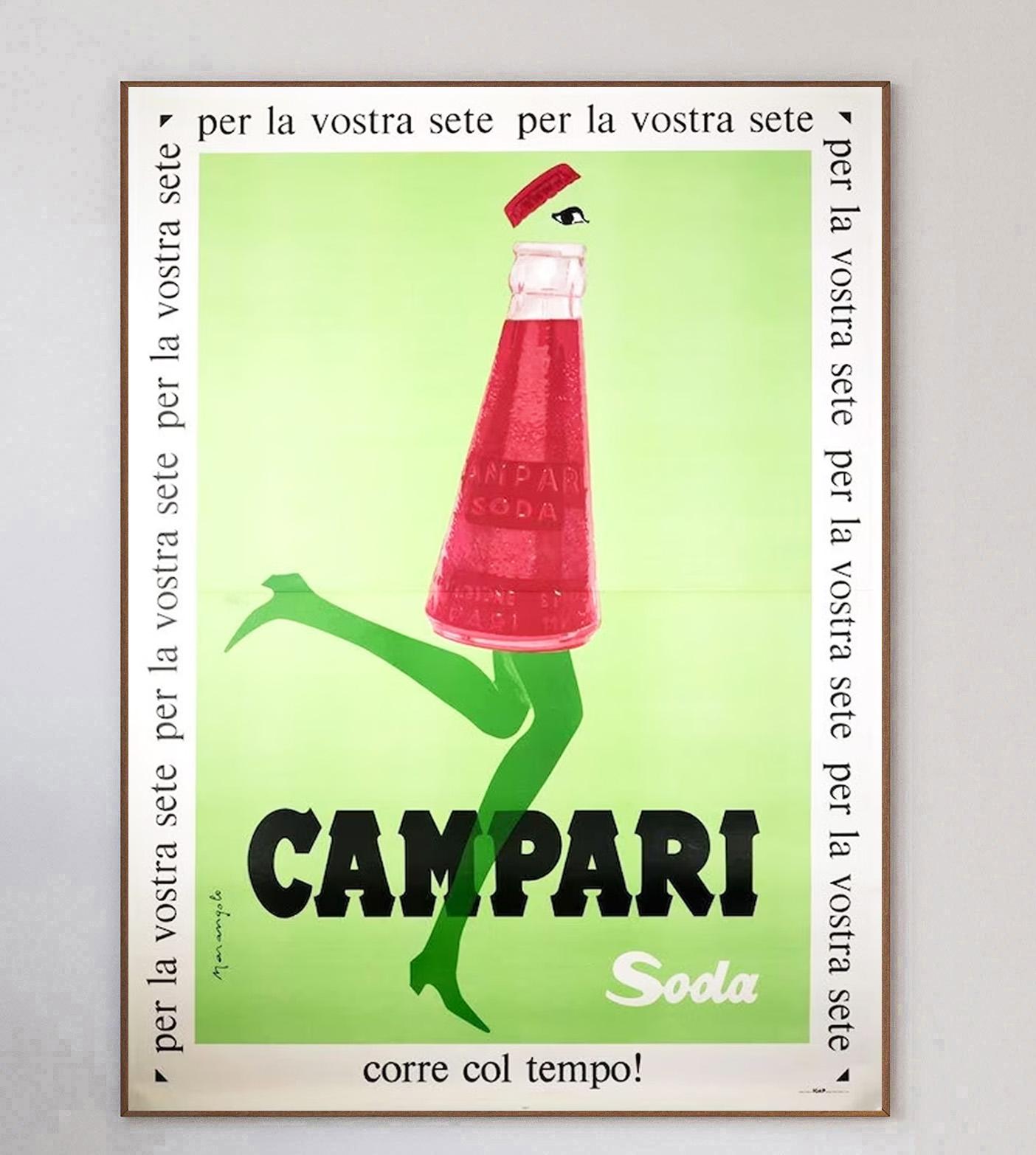 Campari was formed in 1860 by Gaspare Campari and the aperitif is as popular today as ever. His son, Davide Campari transformed the company in 1926 into what it is widely known for today. This gorgeous lithographic poster was created in 1968 with